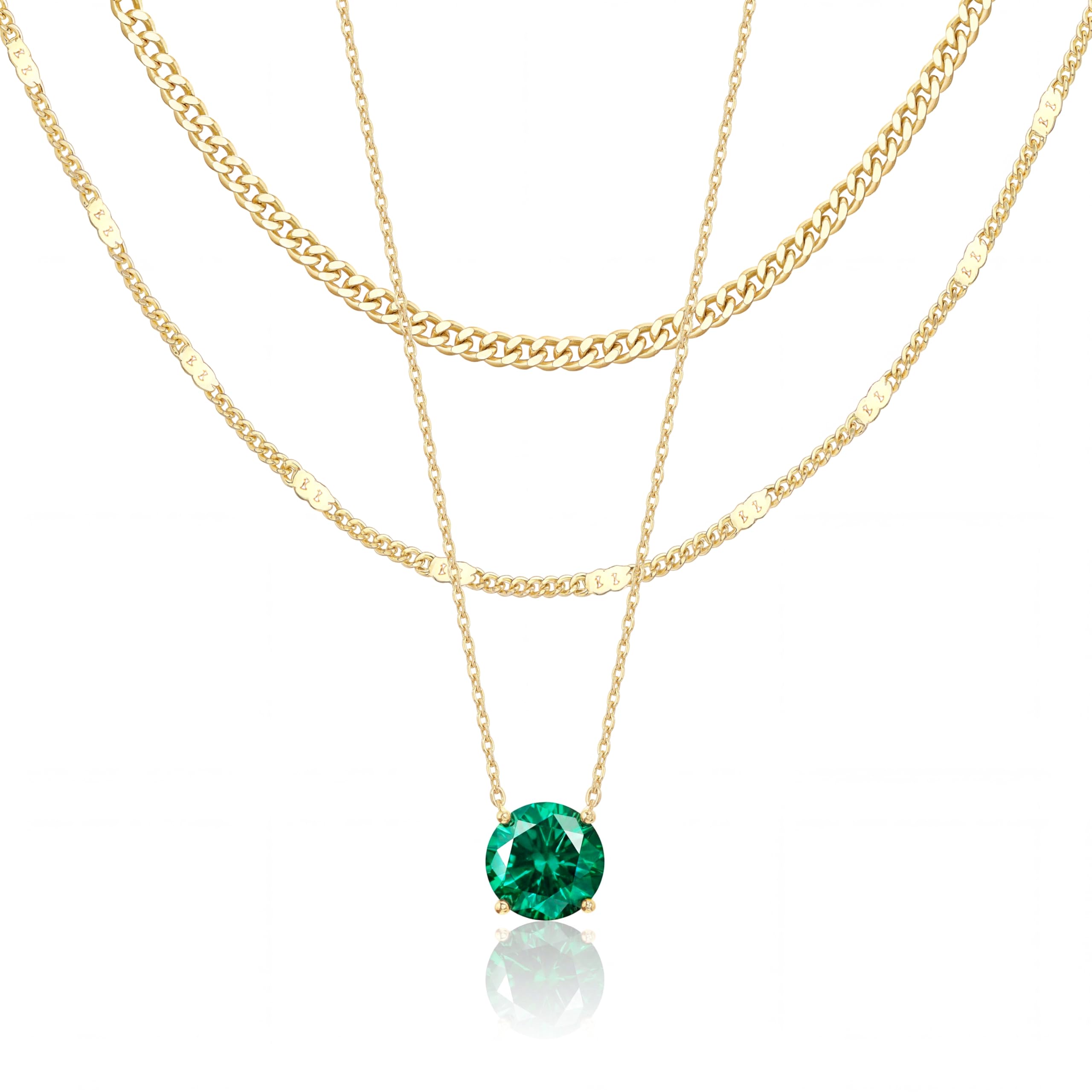 WomenGifts Layered Gold Necklaces for Women, 14K Gold Sterling Silver Plated Dainty Pendant Necklace Set Non Tarnish, Chunky Stackable Cuban Chain Choker, Trendy Birthstone Vacation Jewelry Gift