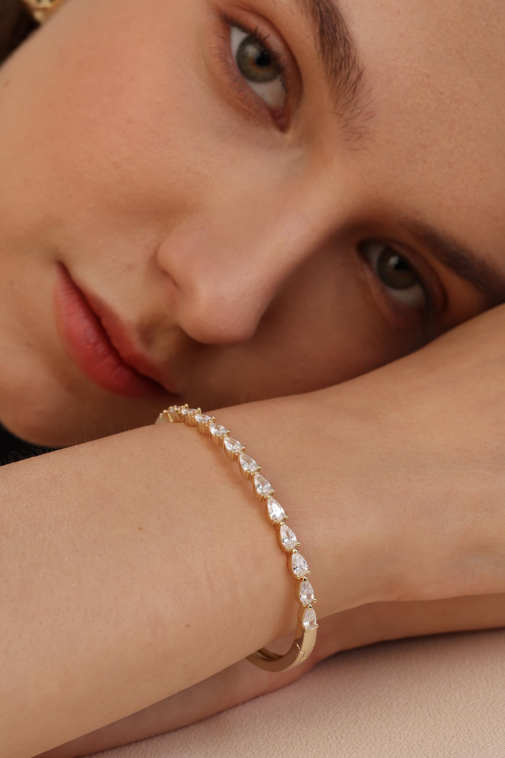 Gold Bracelets For Women, 14k Gold Filled Bangle Bracelets | Chunky Hinged Bangle Bracelets,Bangle Bracelets Non Tarnish, Jewelry For Women-Wavy Evil Eye Round Recetangle Marquise Cut