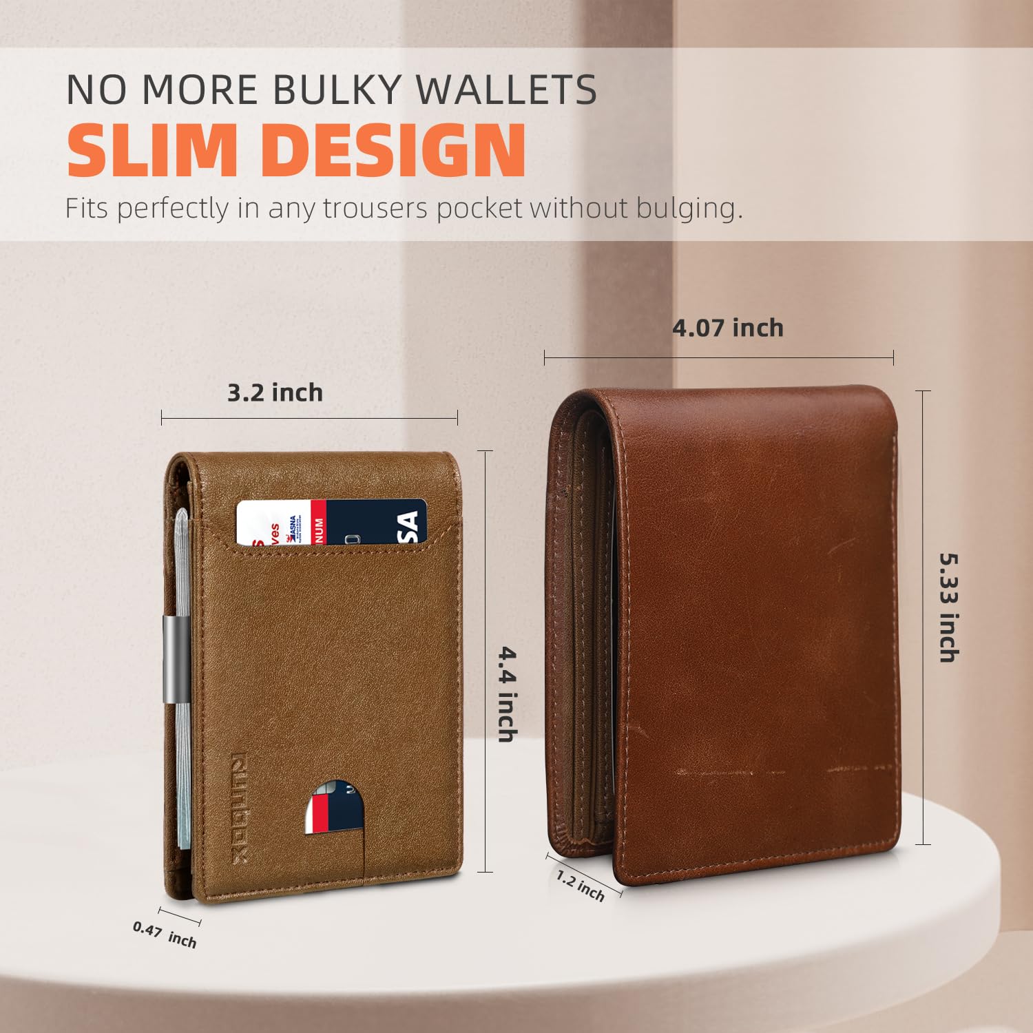 RUNBOX Slim Wallet for Men - RFID Blocking Leather Bifold with Money Clip | Minimalist Front Pocket Wallet Holds 11 Cards,Slim Thin Design,RFID Blocking Protection, Practical Birthday Gifts for Men