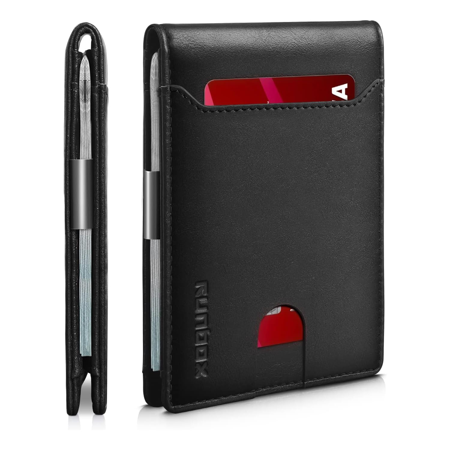 RUNBOX Slim Wallet for Men - RFID Blocking Leather Bifold with Money Clip | Minimalist Front Pocket Wallet Holds 11 Cards,Slim Thin Design,RFID Blocking Protection, Practical Birthday Gifts for Men