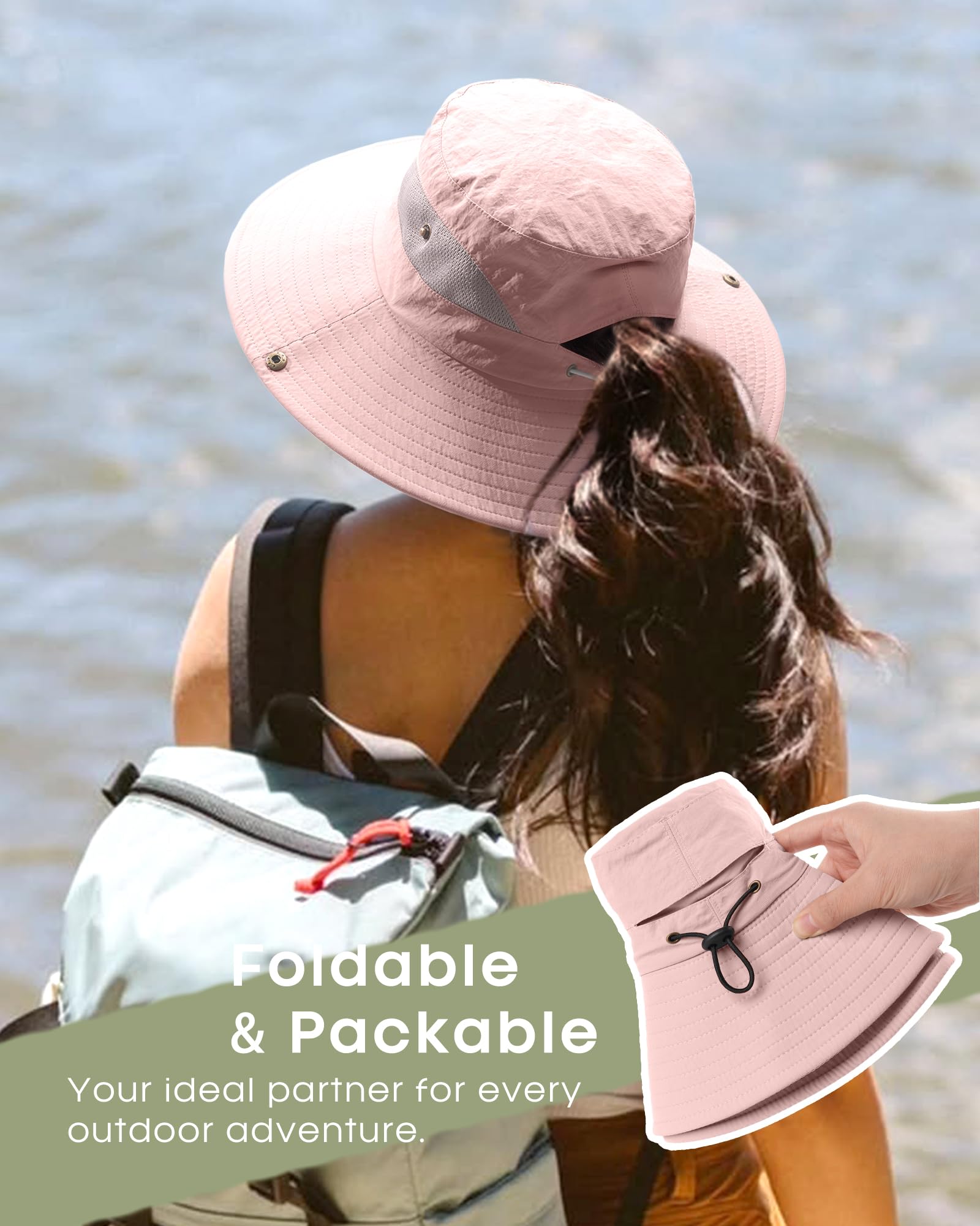 FURTALK Womens Sun Hat with Ponytail Hole Beach Hiking Summer Wide Brim UPF 50+ Outdoor Protection Foldable Bucket Hat
