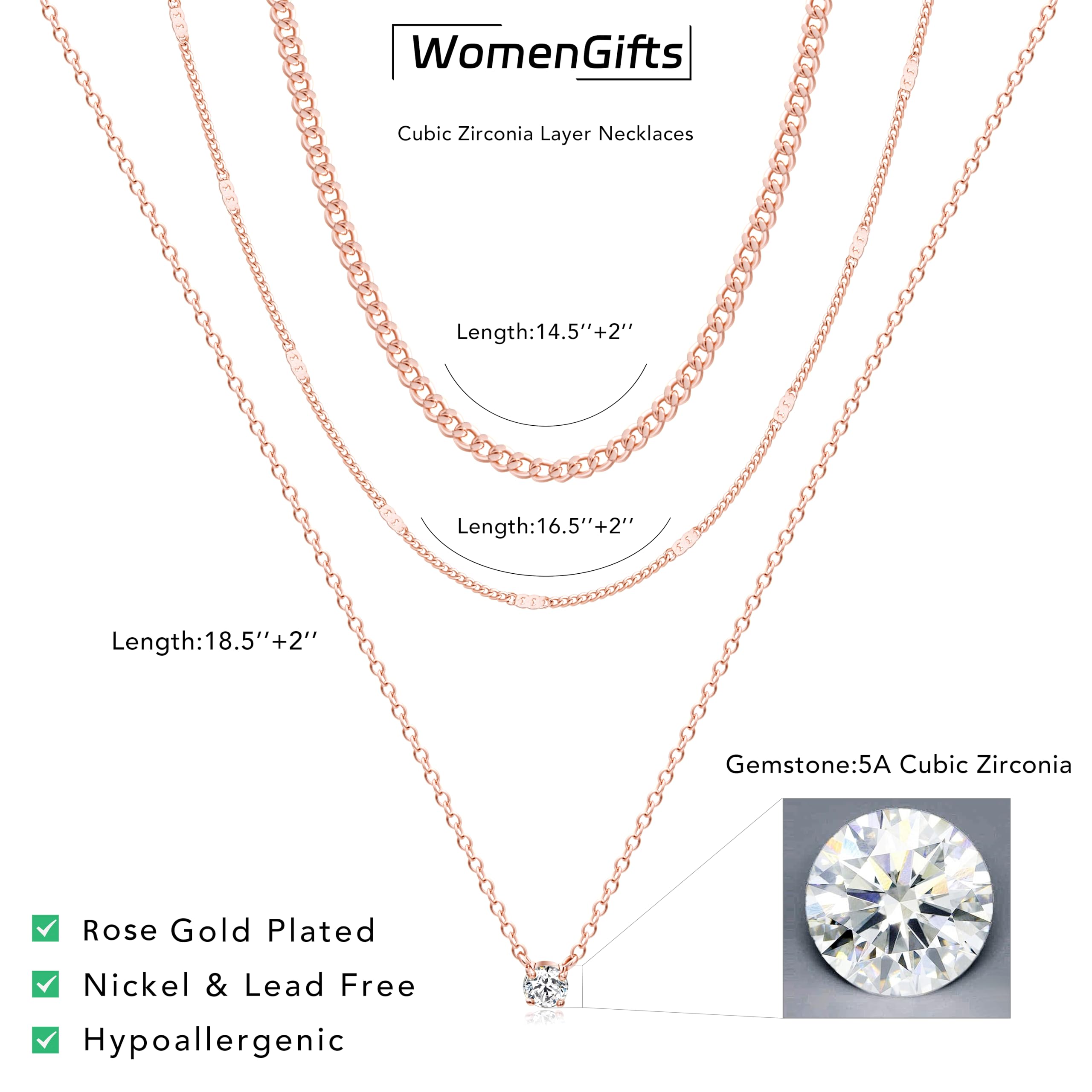 WomenGifts Layered Gold Necklaces for Women, 14K Gold Sterling Silver Plated Dainty Pendant Necklace Set Non Tarnish, Chunky Stackable Cuban Chain Choker, Trendy Birthstone Vacation Jewelry Gift