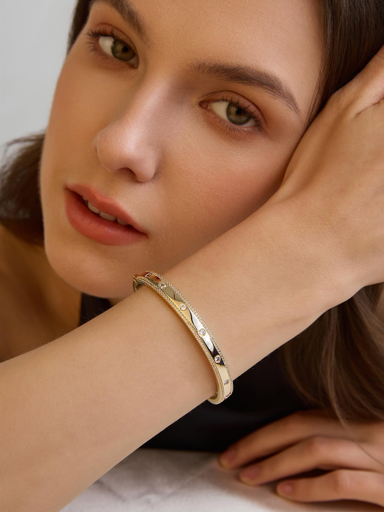 Gold Bracelets For Women, 14k Gold Filled Bangle Bracelets | Chunky Hinged Bangle Bracelets,Bangle Bracelets Non Tarnish, Jewelry For Women-Wavy Evil Eye Round Recetangle Marquise Cut