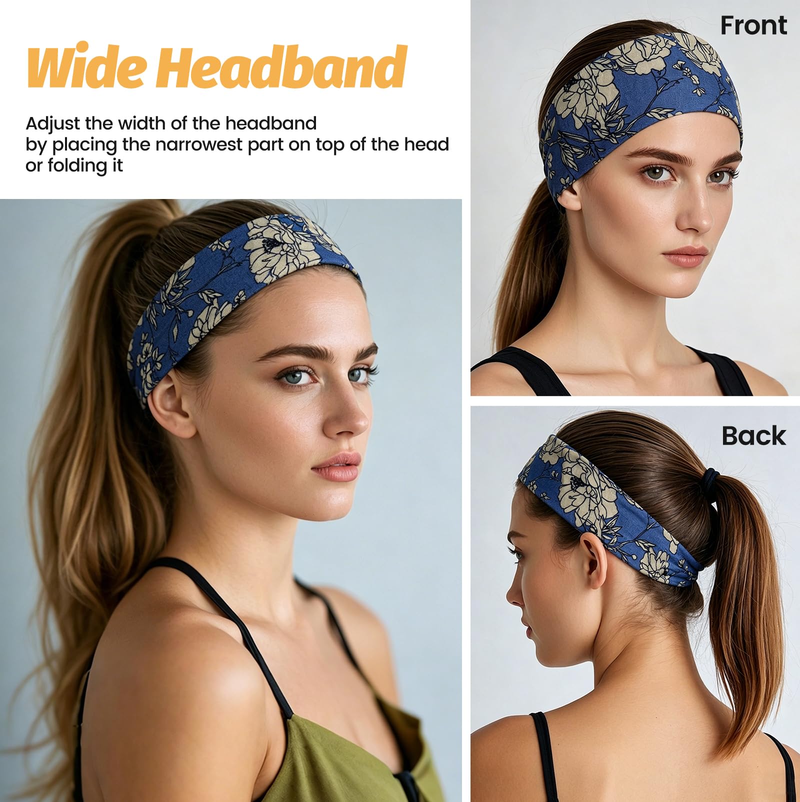 Headbands for Women - 6 Pack Wide Elastic Hair Bands | Stretchy Sweatbands Hair Bands | Soft Sports Thin Head Bands | Non-Slip Accessories Bands for Fashion, Washing Face, Workouts, Yoga, Daily Use