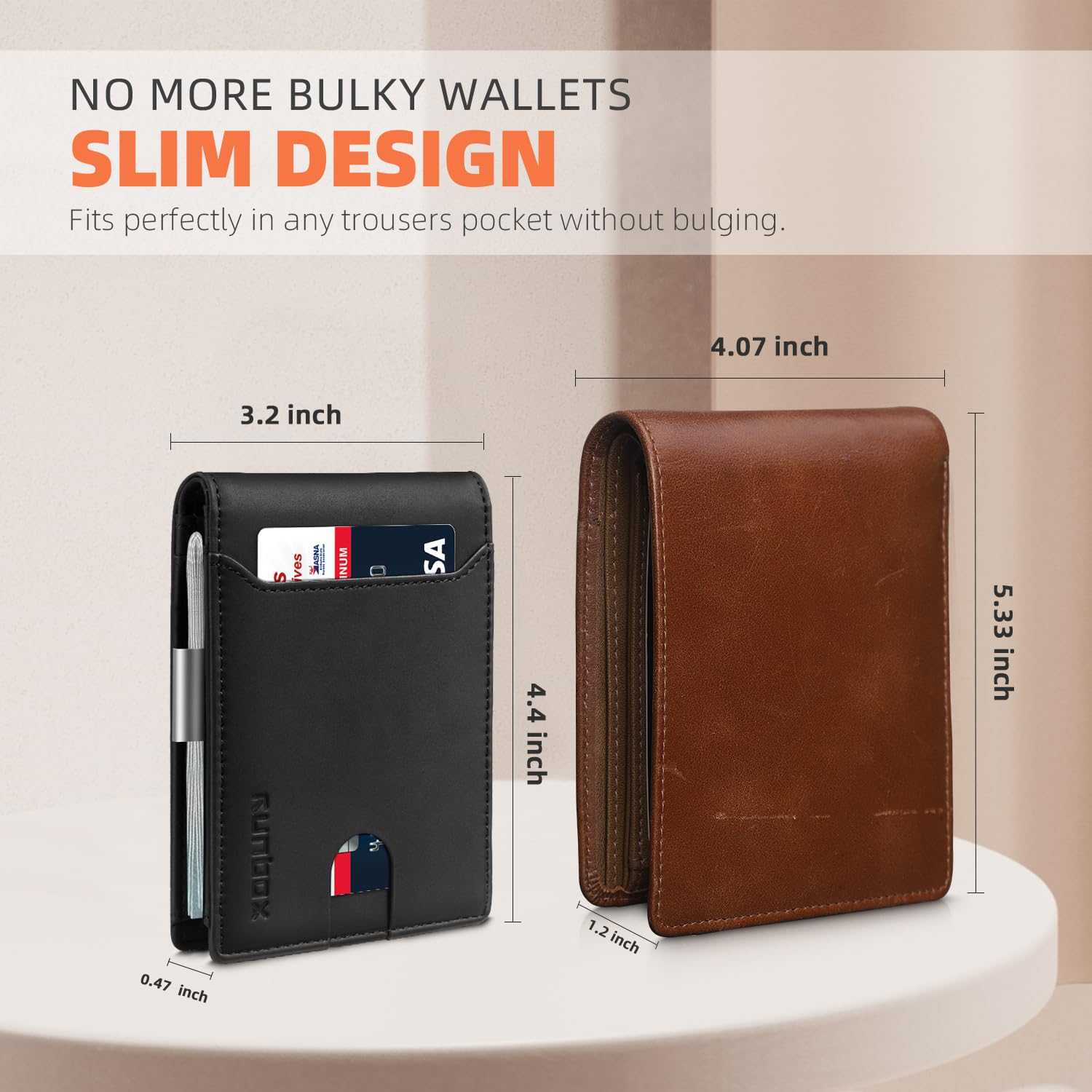 RUNBOX Slim Wallet for Men - RFID Blocking Leather Bifold with Money Clip | Minimalist Front Pocket Wallet Holds 11 Cards,Slim Thin Design,RFID Blocking Protection, Practical Birthday Gifts for Men