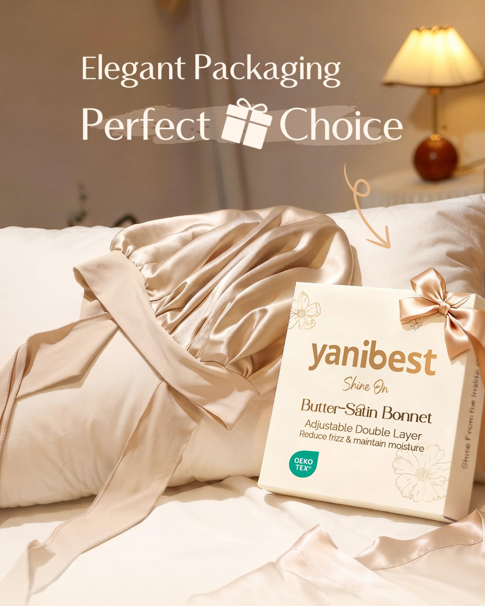 YANIBEST Adjustable Silk Bonnet for Sleeping Women Double Layer Satin Bonnet Reduce Friction Prevent Frizz Curly Hair
