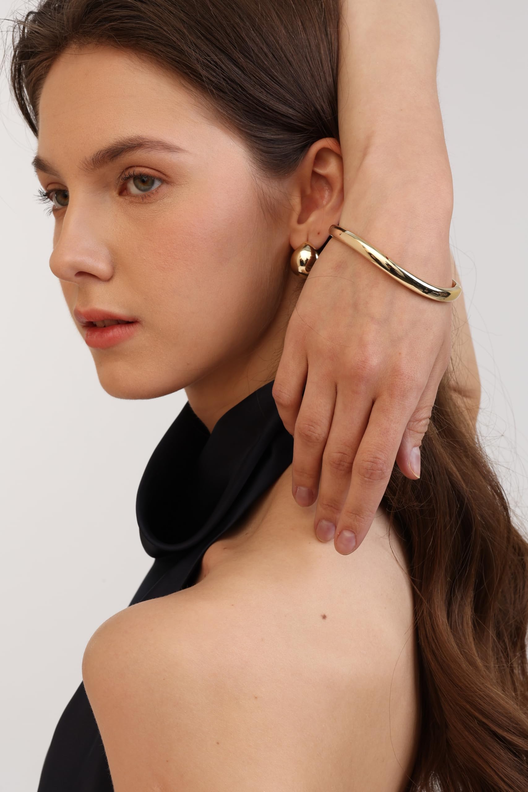 Gold Bracelets For Women, 14k Gold Filled Bangle Bracelets | Chunky Hinged Bangle Bracelets,Bangle Bracelets Non Tarnish, Jewelry For Women-Wavy Evil Eye Round Recetangle Marquise Cut