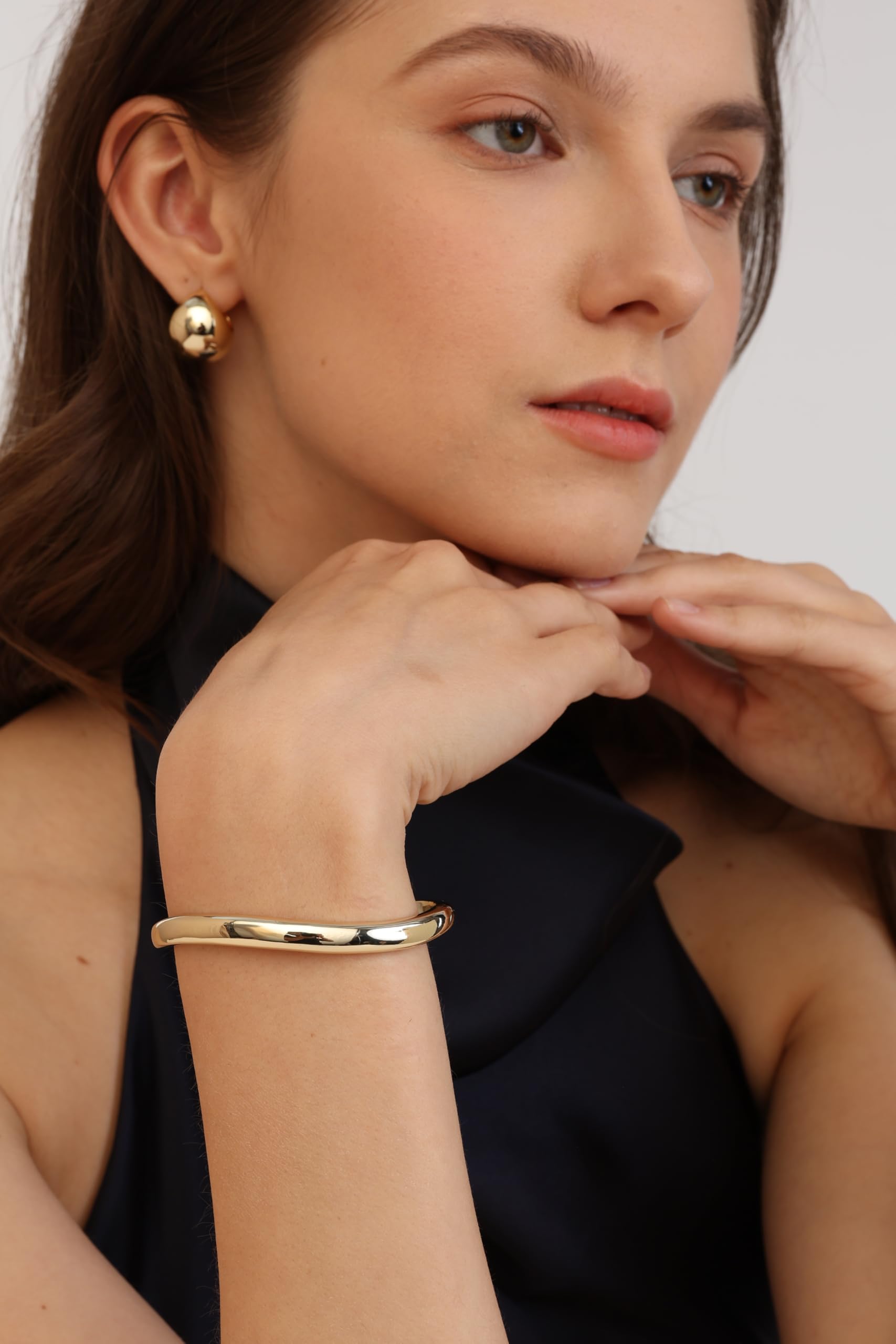 Gold Bracelets For Women, 14k Gold Filled Bangle Bracelets | Chunky Hinged Bangle Bracelets,Bangle Bracelets Non Tarnish, Jewelry For Women-Wavy Evil Eye Round Recetangle Marquise Cut