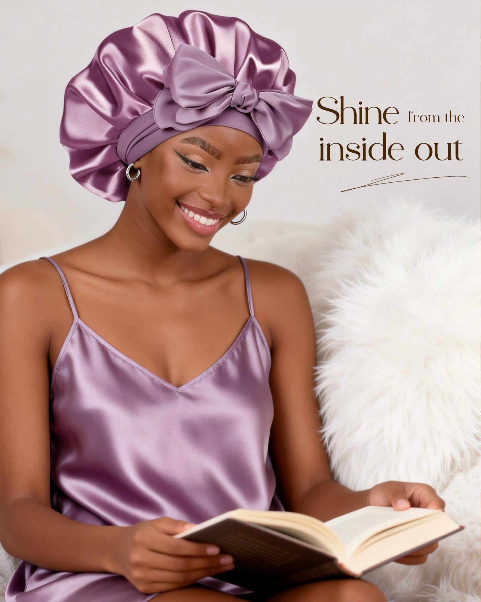 YANIBEST Adjustable Silk Bonnet for Sleeping Women Double Layer Satin Bonnet Reduce Friction Prevent Frizz Curly Hair