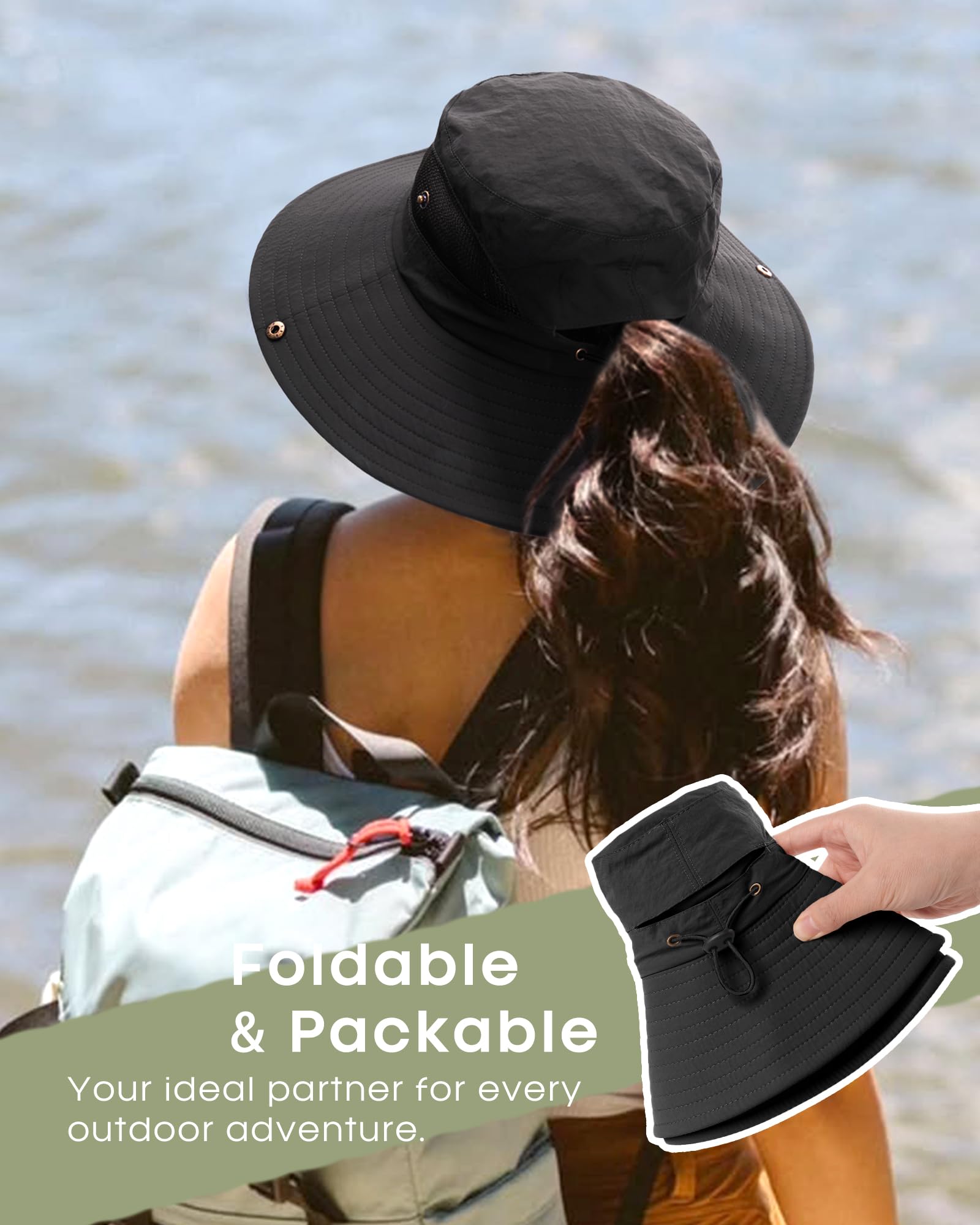 FURTALK Womens Sun Hat with Ponytail Hole Beach Hiking Summer Wide Brim UPF 50+ Outdoor Protection Foldable Bucket Hat