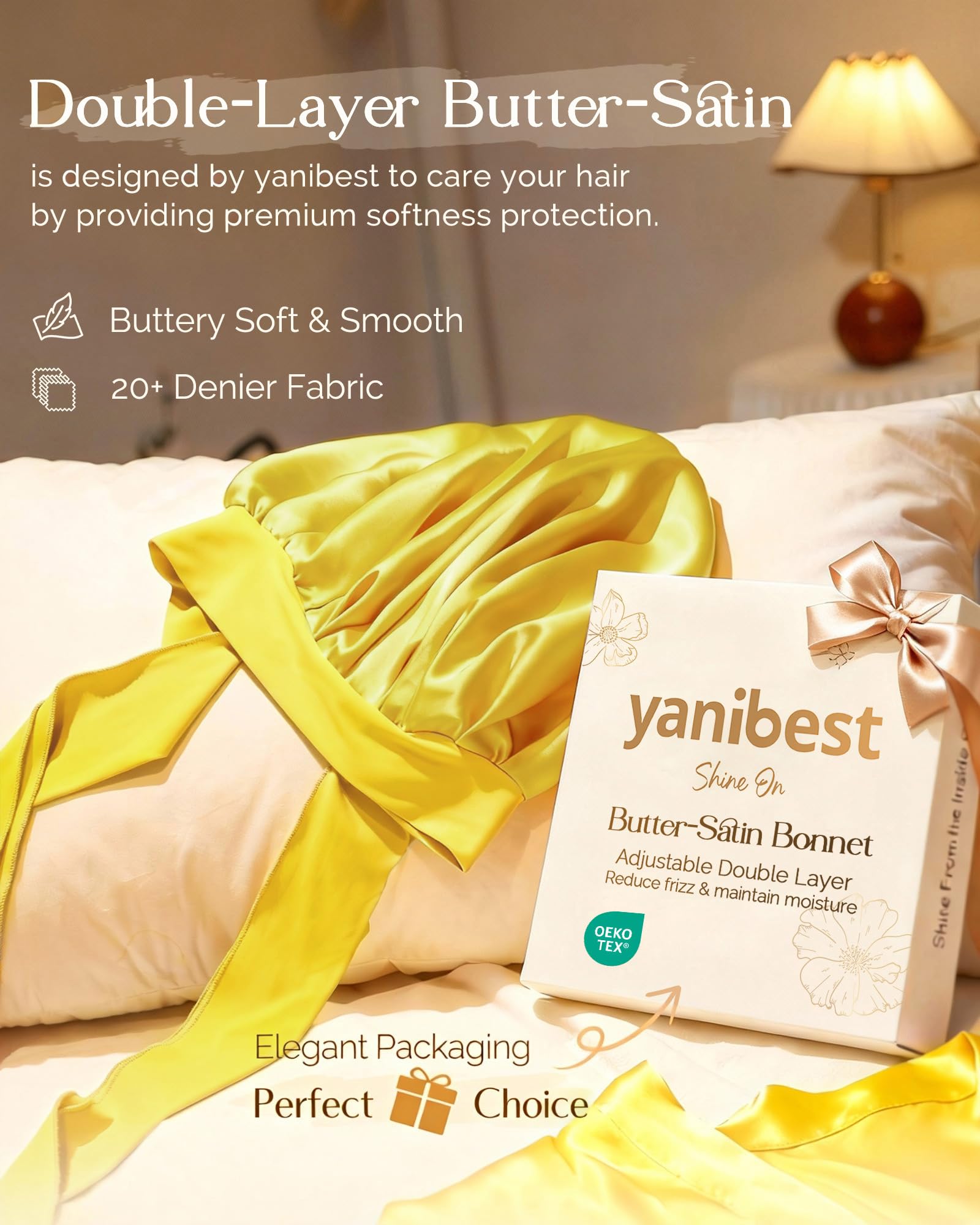 YANIBEST Adjustable Silk Bonnet for Sleeping Women Double Layer Satin Bonnet Reduce Friction Prevent Frizz Curly Hair