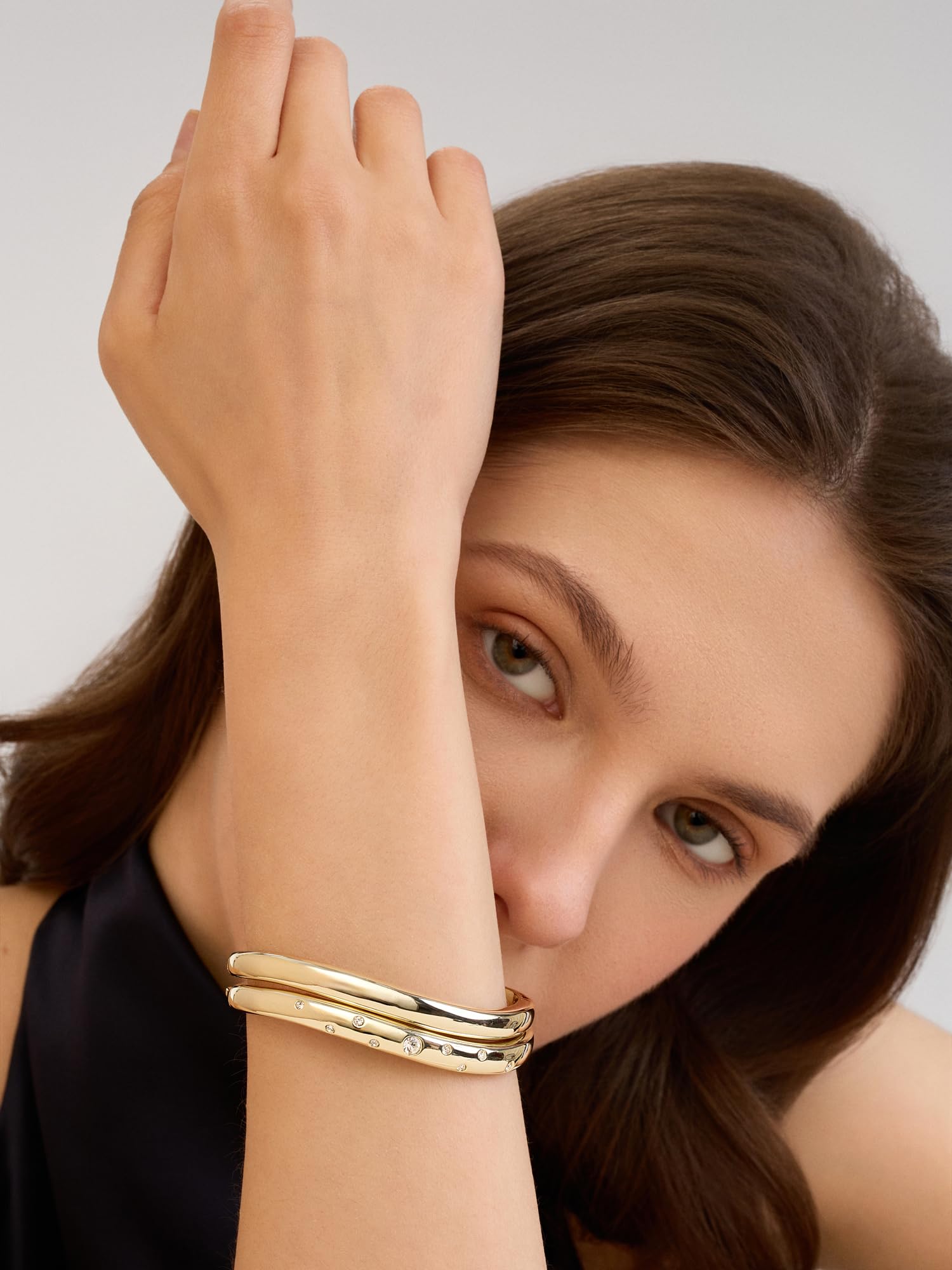 Gold Bracelets For Women, 14k Gold Filled Bangle Bracelets | Chunky Hinged Bangle Bracelets,Bangle Bracelets Non Tarnish, Jewelry For Women-Wavy Evil Eye Round Recetangle Marquise Cut