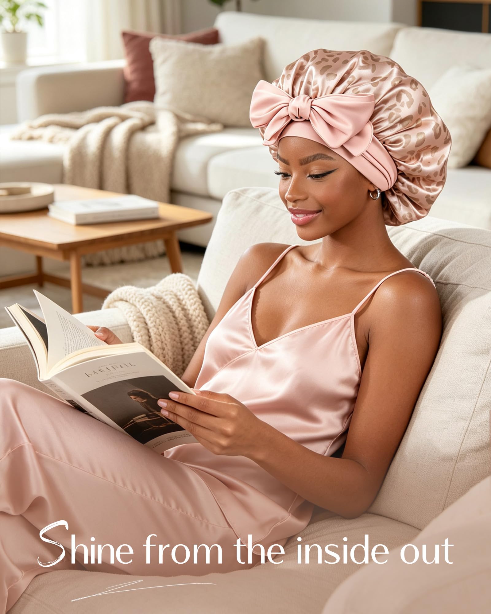YANIBEST Adjustable Silk Bonnet for Sleeping Women Double Layer Satin Bonnet Reduce Friction Prevent Frizz Curly Hair