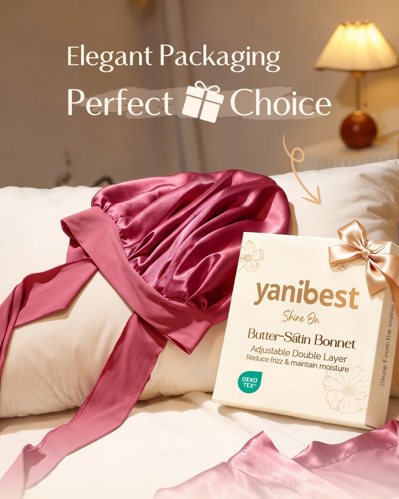 YANIBEST Adjustable Silk Bonnet for Sleeping Women Double Layer Satin Bonnet Reduce Friction Prevent Frizz Curly Hair
