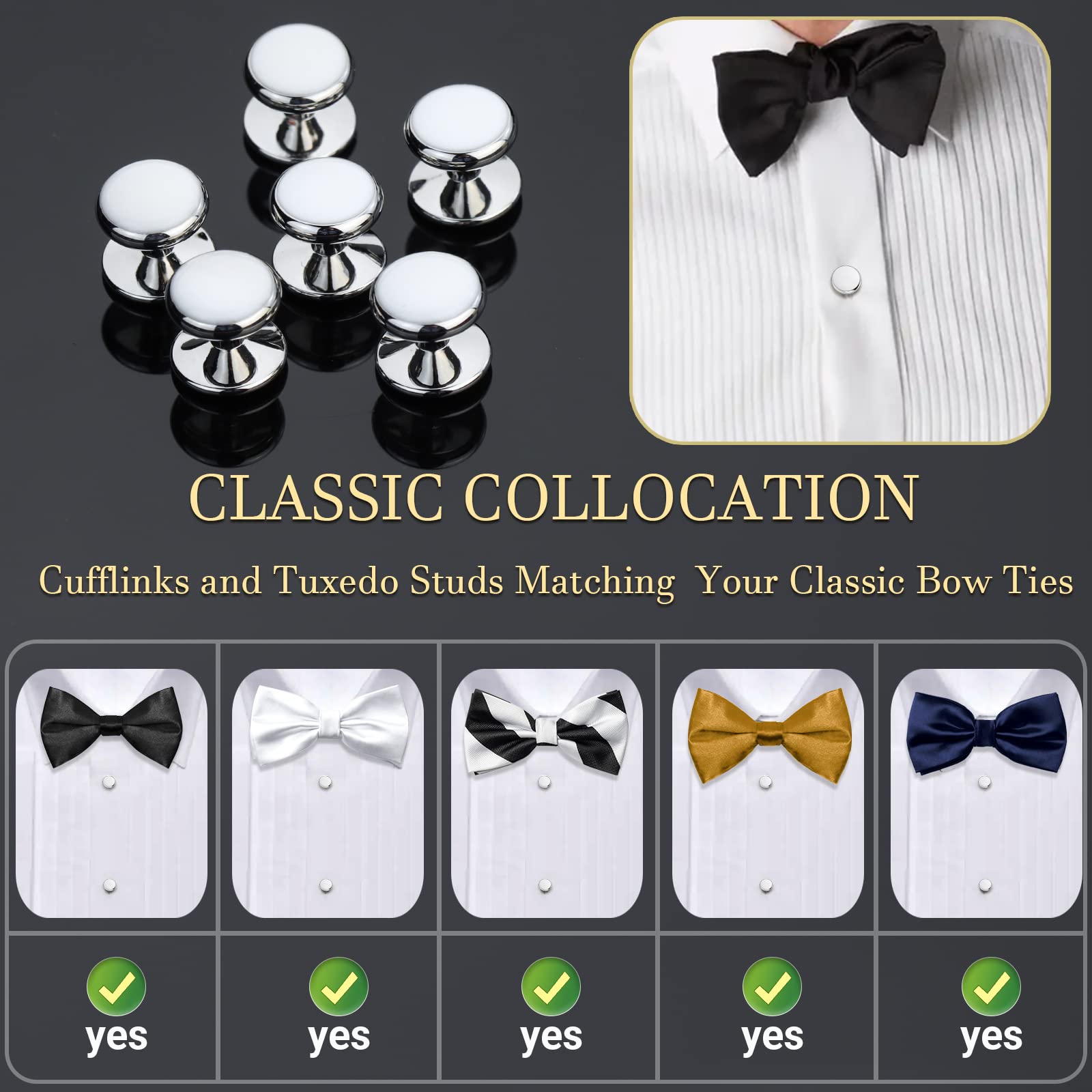 HAWSON Men’s Cufflinks and Tuxedo Studs Set with Gift Box; Men’s Jewelry or Accessories Suitable for Black Suit White Shirts Vest and Red Bow tie on Wedding or Anniversary and Birthday