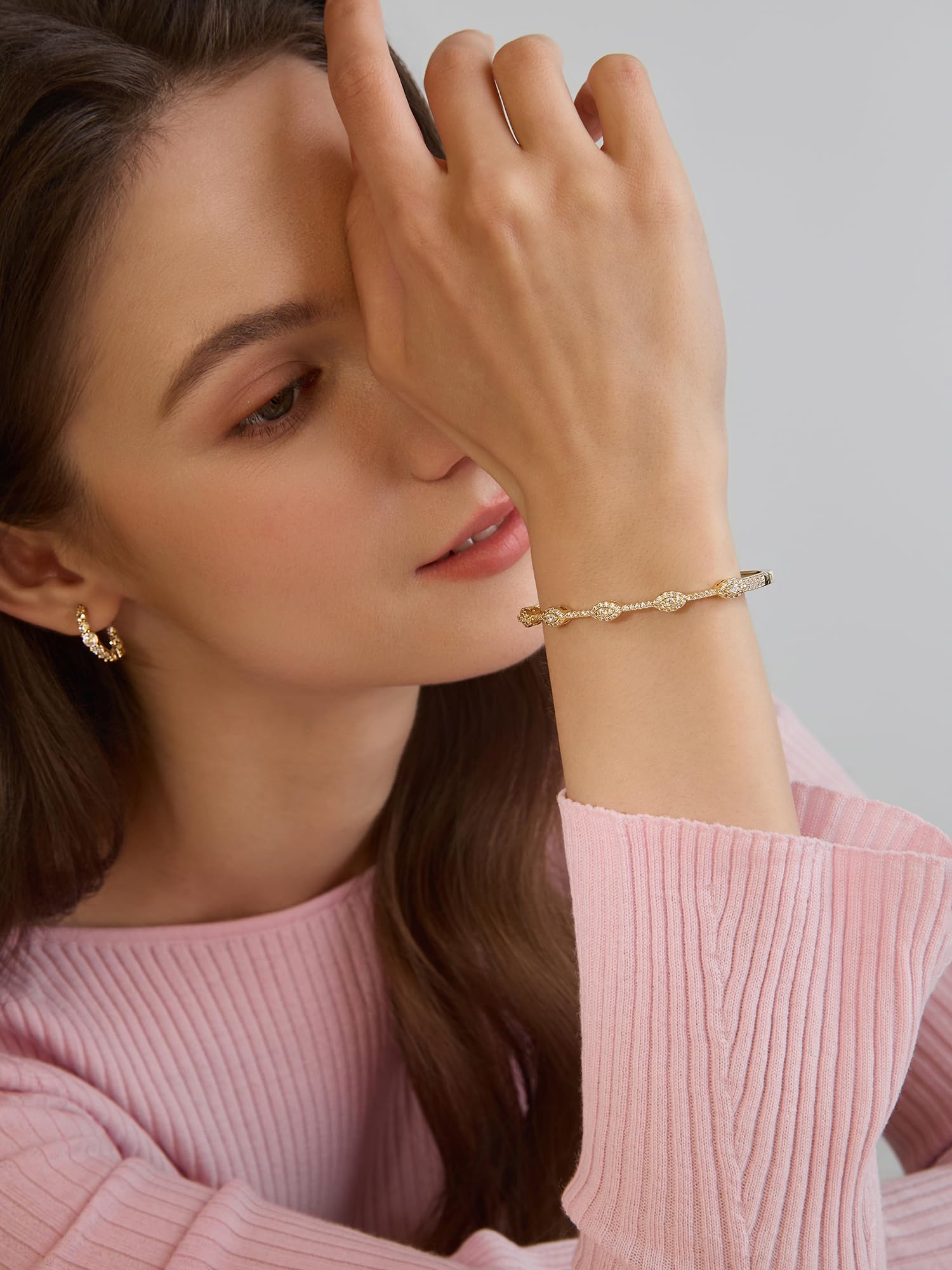 Gold Bracelets For Women, 14k Gold Filled Bangle Bracelets | Chunky Hinged Bangle Bracelets,Bangle Bracelets Non Tarnish, Jewelry For Women-Wavy Evil Eye Round Recetangle Marquise Cut