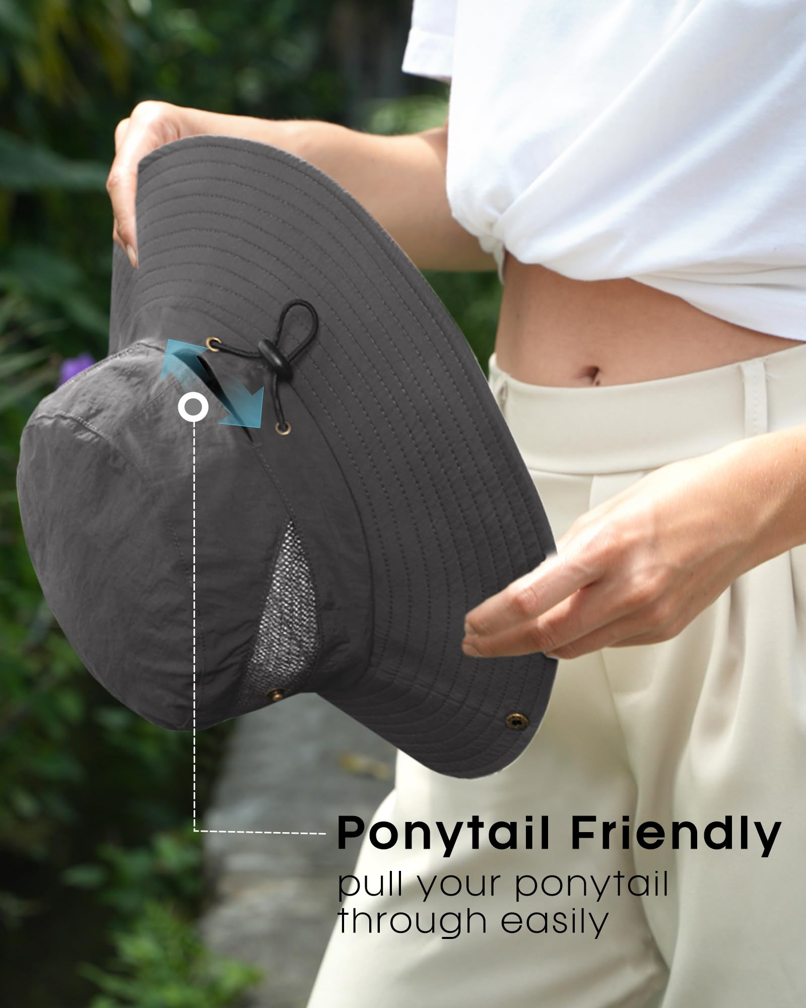 FURTALK Womens Sun Hat with Ponytail Hole Beach Hiking Summer Wide Brim UPF 50+ Outdoor Protection Foldable Bucket Hat