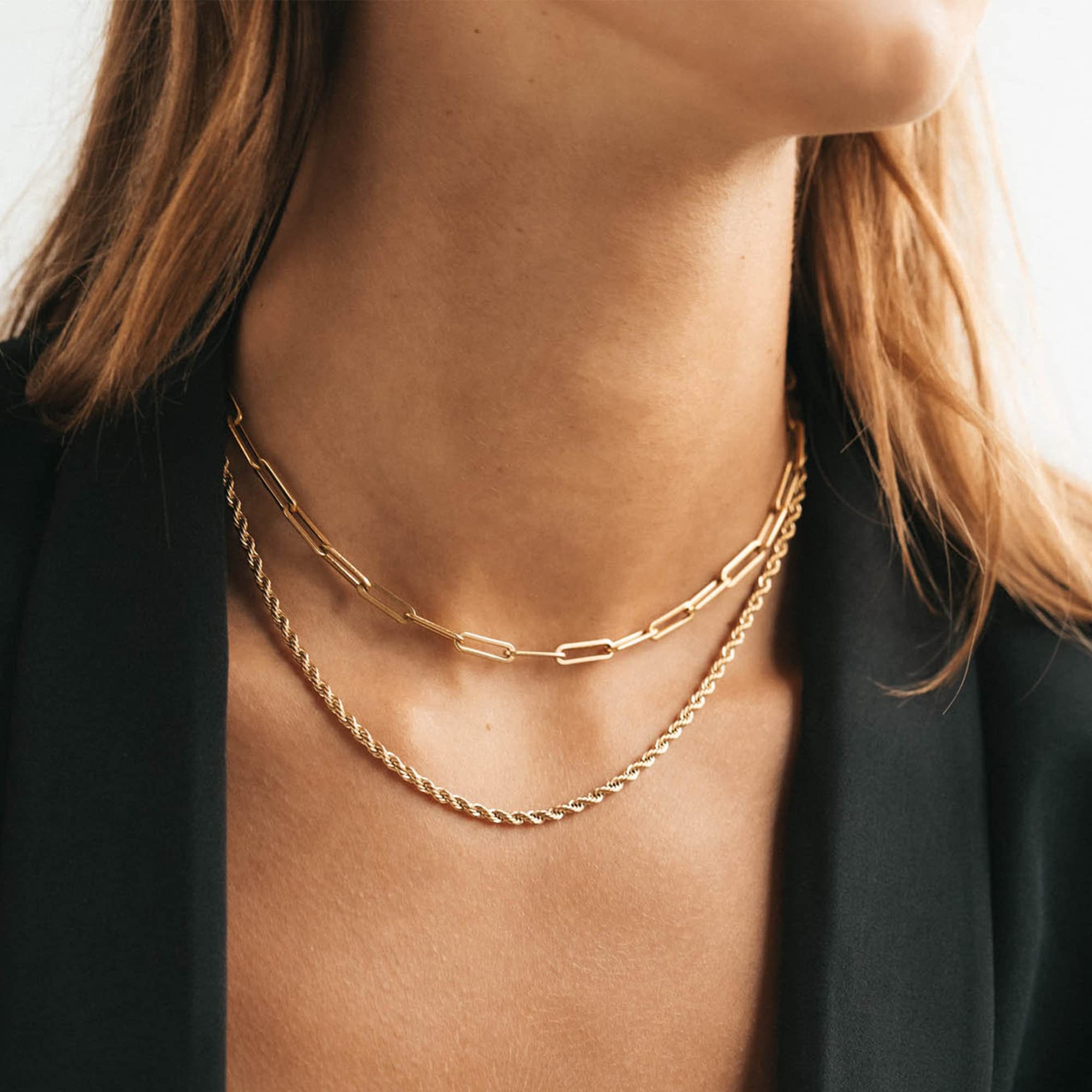 CHESKY 14K Gold Plated Layered Chain Necklace for Women | Trendy Cuban Link Chain, Chunky Paperclip Chain, Toggle Clasp Necklace, Fashion Gold Jewelry, Daily Gift for Women