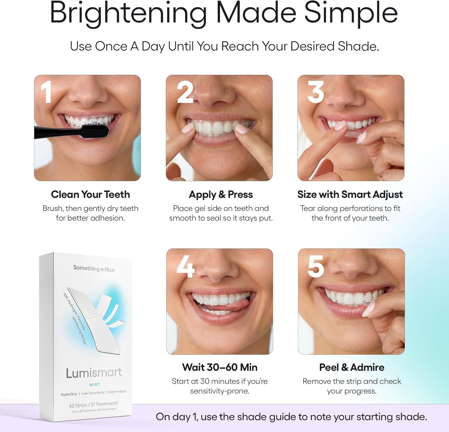 Something Nice Lumismart Whitening Strips - Dentist-Designed, Enamel Safe, up to 42 Treatments with Smart Adjust - Teeth Whitening Strips in Watermelon for Sensitive Teeth