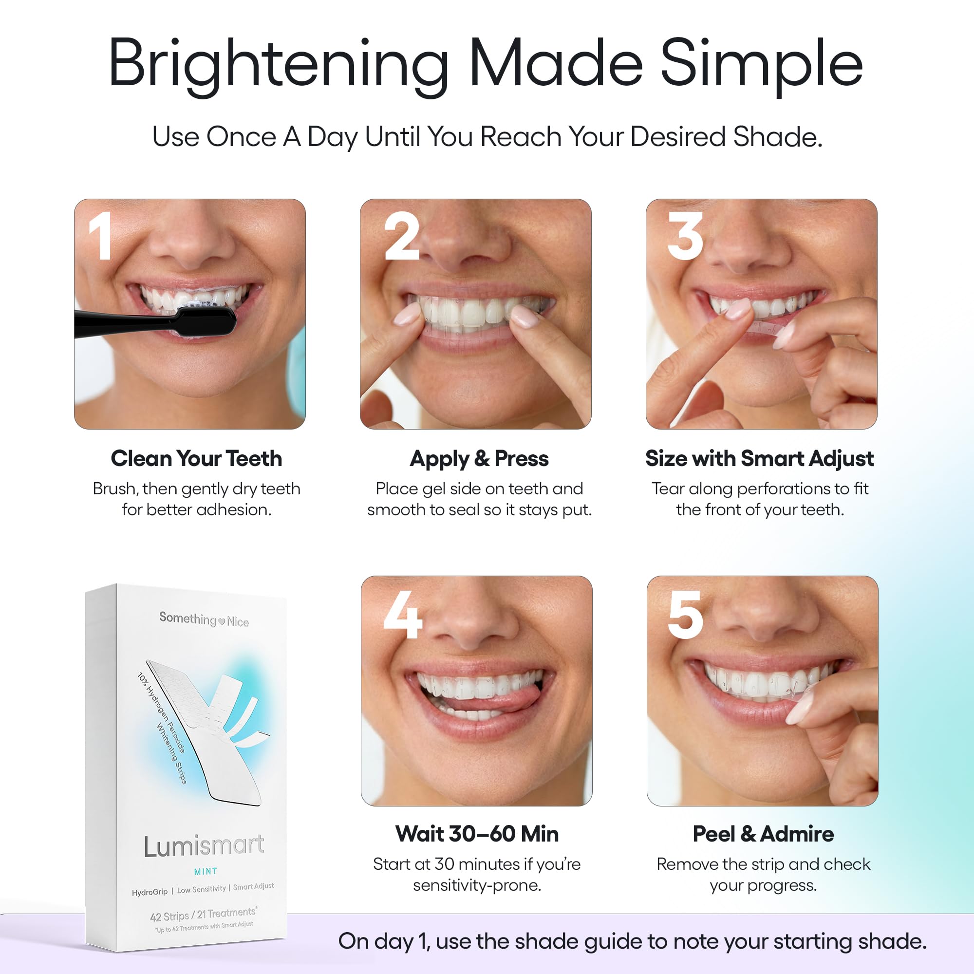 Something Nice Lumismart Whitening Strips - Dentist-Designed, Enamel Safe, up to 42 Treatments with Smart Adjust - Teeth Whitening Strips in Watermelon for Sensitive Teeth