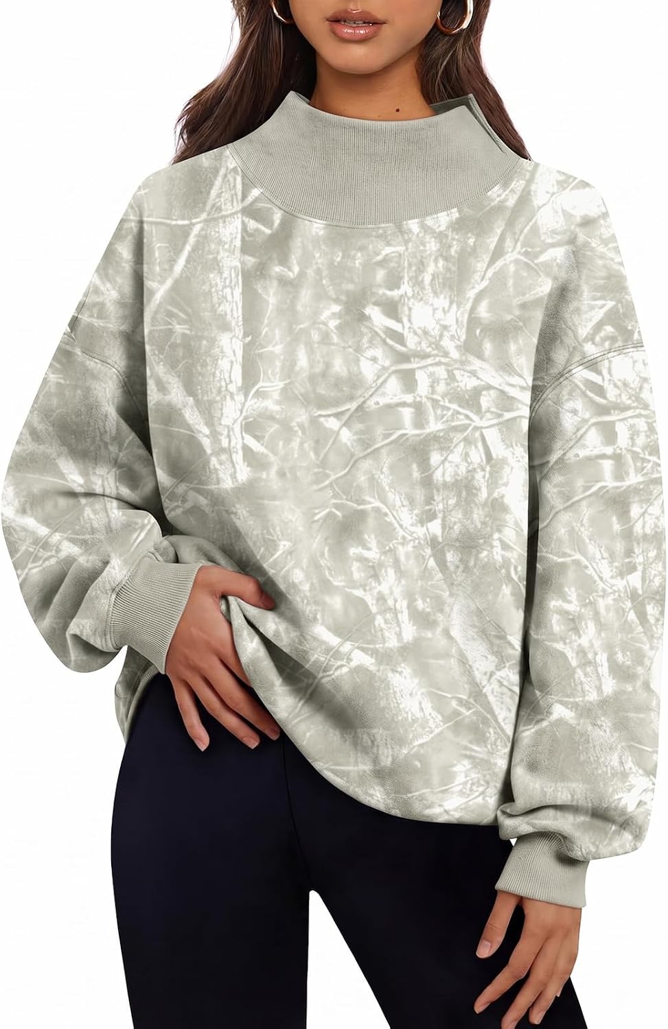 Trendy Queen Womens Mock Neck Sweatshirts Oversized Pullover Fall Outfits | Fall Fashion Clothes 2026,Long Sleeve Tops,Comfort Soft Fleece,Travel Casual Work Lounge Daily Outfit