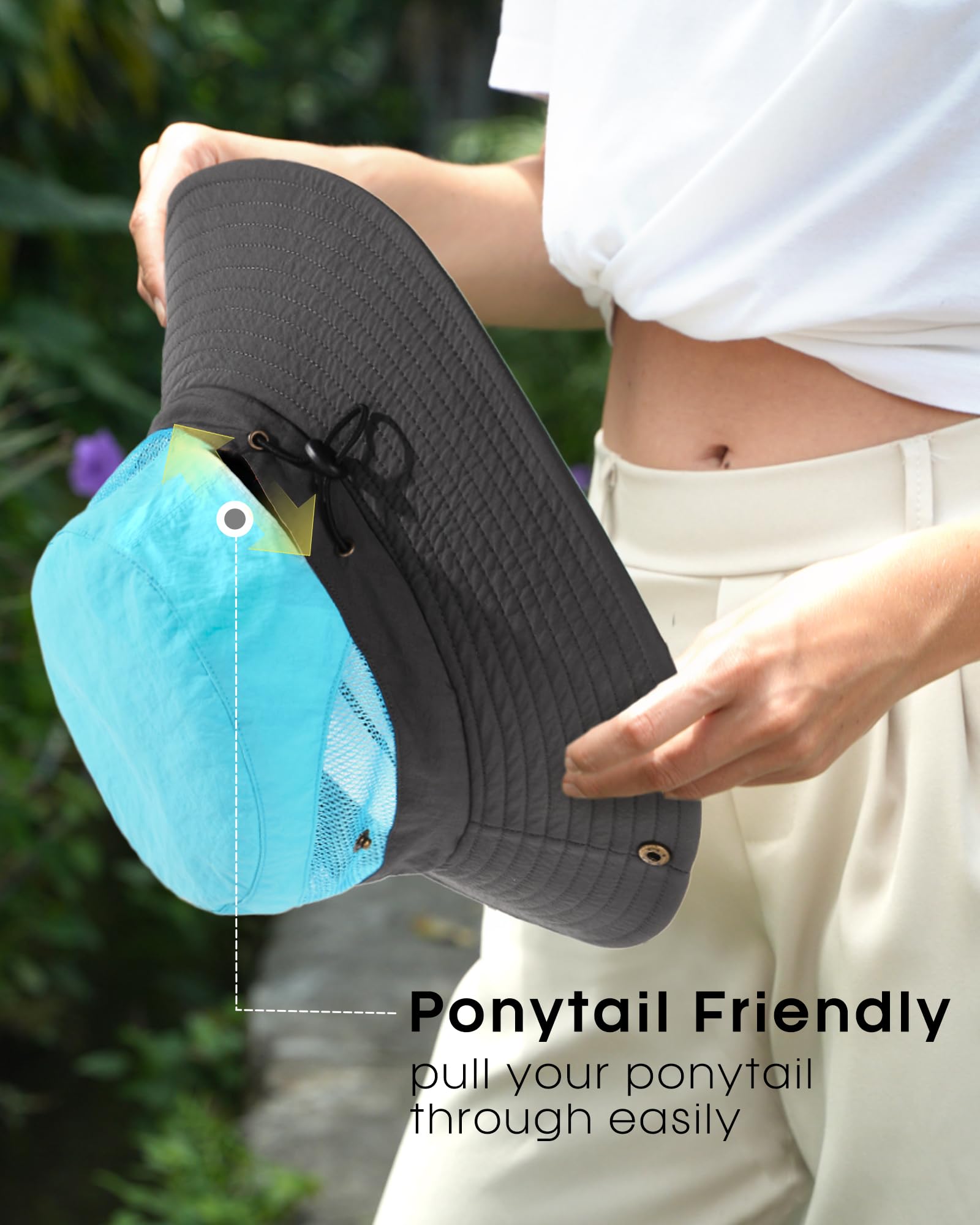 FURTALK Womens Sun Hat with Ponytail Hole Beach Hiking Summer Wide Brim UPF 50+ Outdoor Protection Foldable Bucket Hat