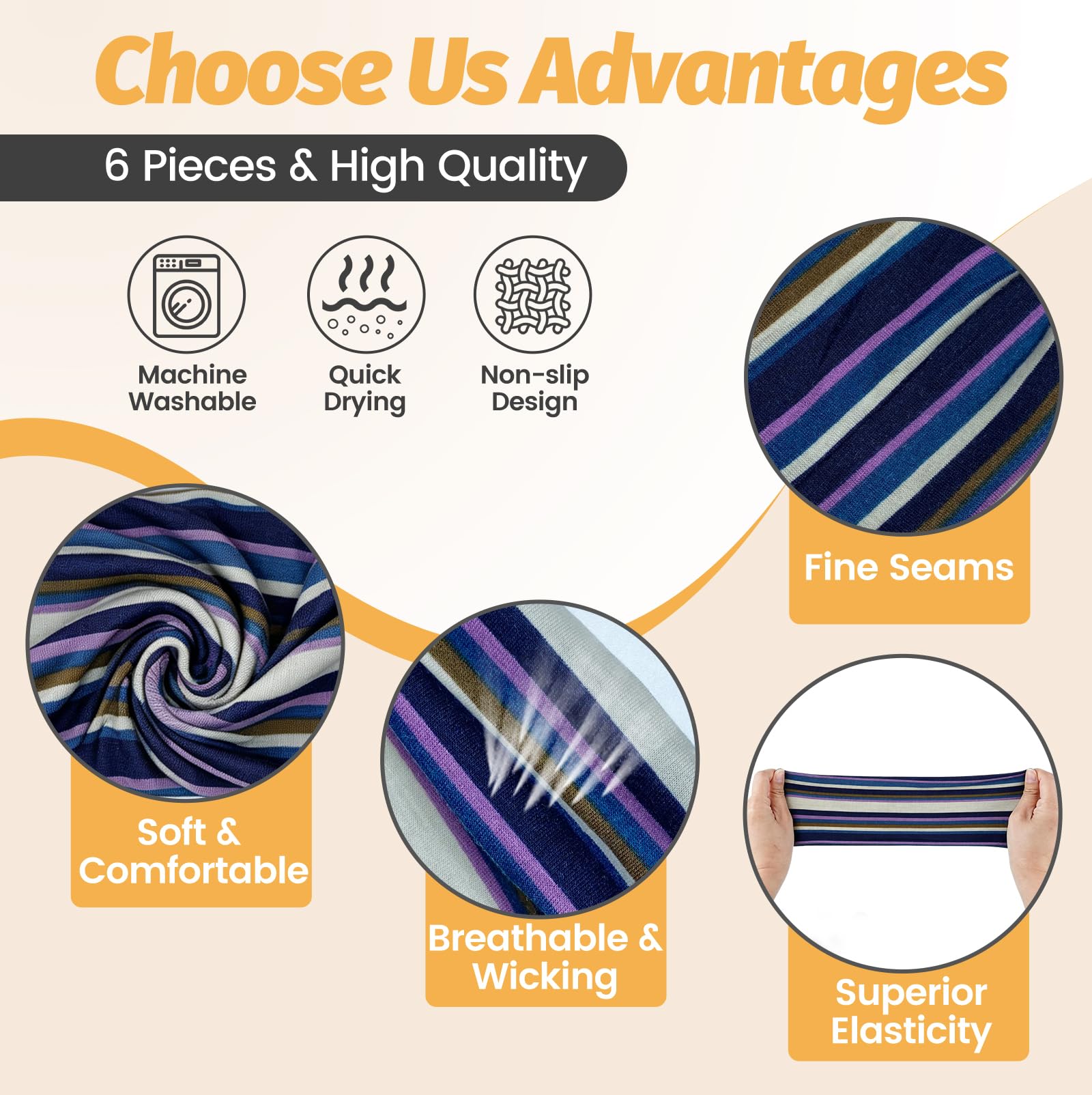 Headbands for Women - 6 Pack Wide Elastic Hair Bands | Stretchy Sweatbands Hair Bands | Soft Sports Thin Head Bands | Non-Slip Accessories Bands for Fashion, Washing Face, Workouts, Yoga, Daily Use
