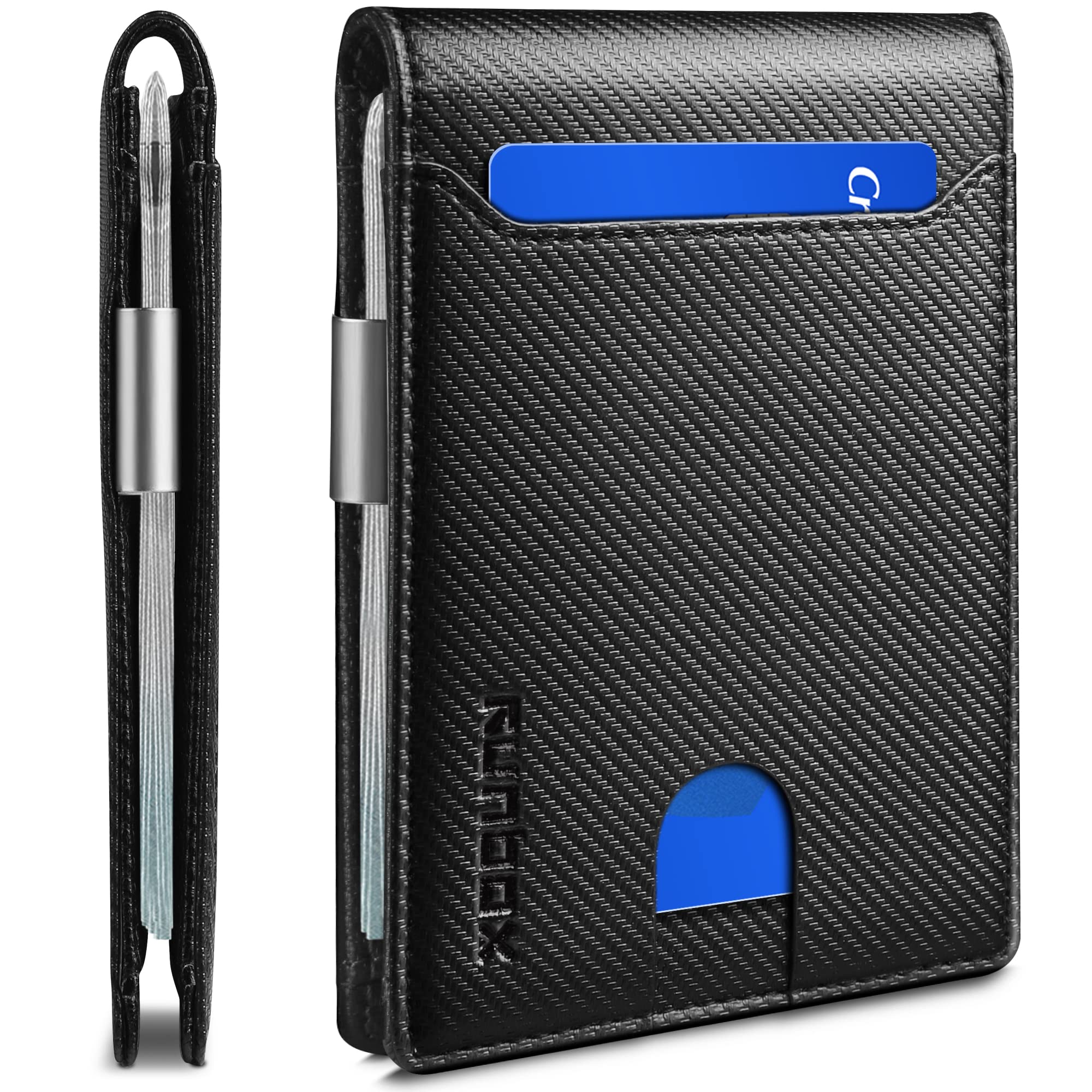 RUNBOX Slim Wallet for Men - RFID Blocking Leather Bifold with Money Clip | Minimalist Front Pocket Wallet Holds 11 Cards,Slim Thin Design,RFID Blocking Protection, Practical Birthday Gifts for Men