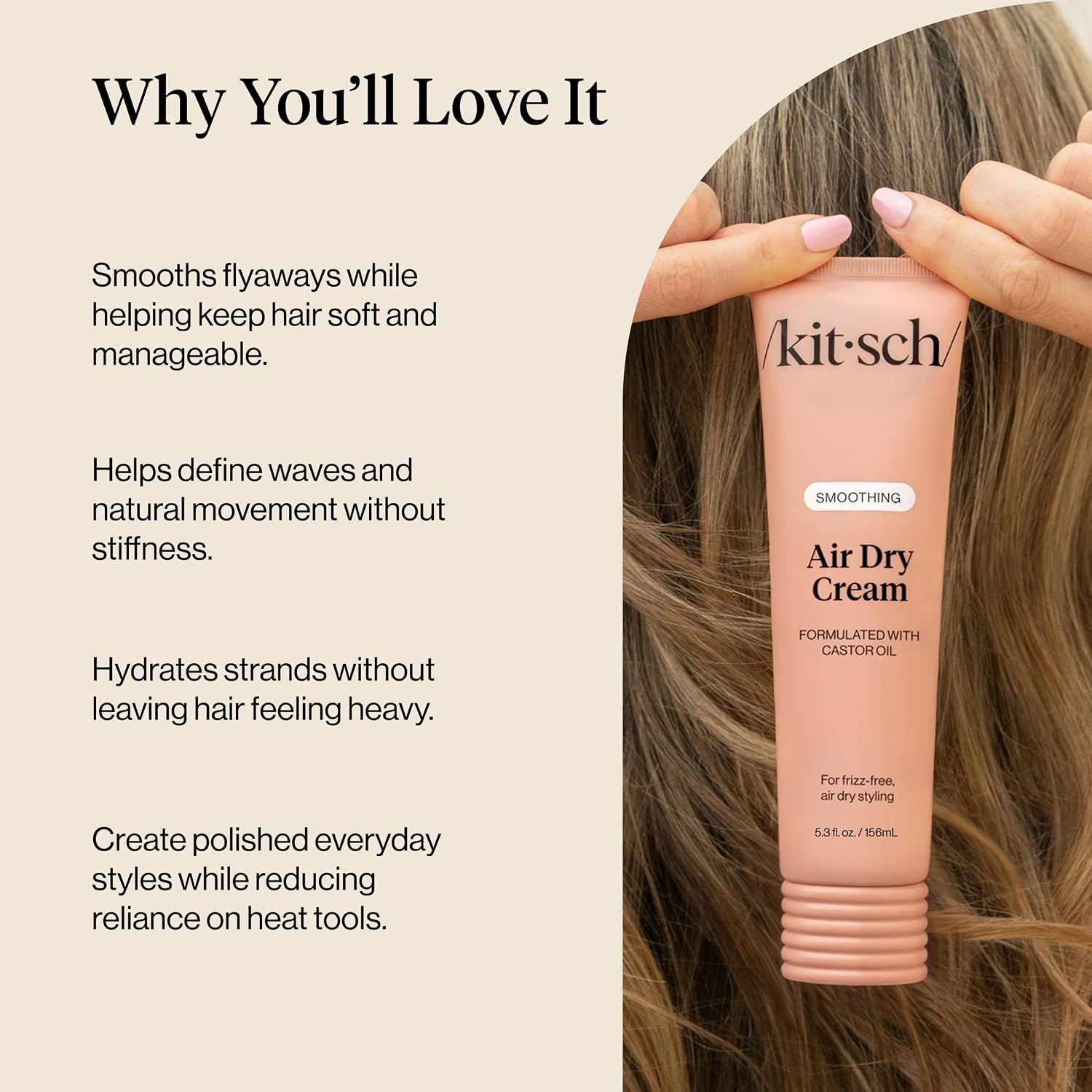 Kitsch Smoothing Air Dry Cream – With Castor Oil & Coconut Oil - 5.3 oz | Frizz Control Hair Care Product – Lightweight Hair Styling Products – Enhances Natural Hair Texture Appearance