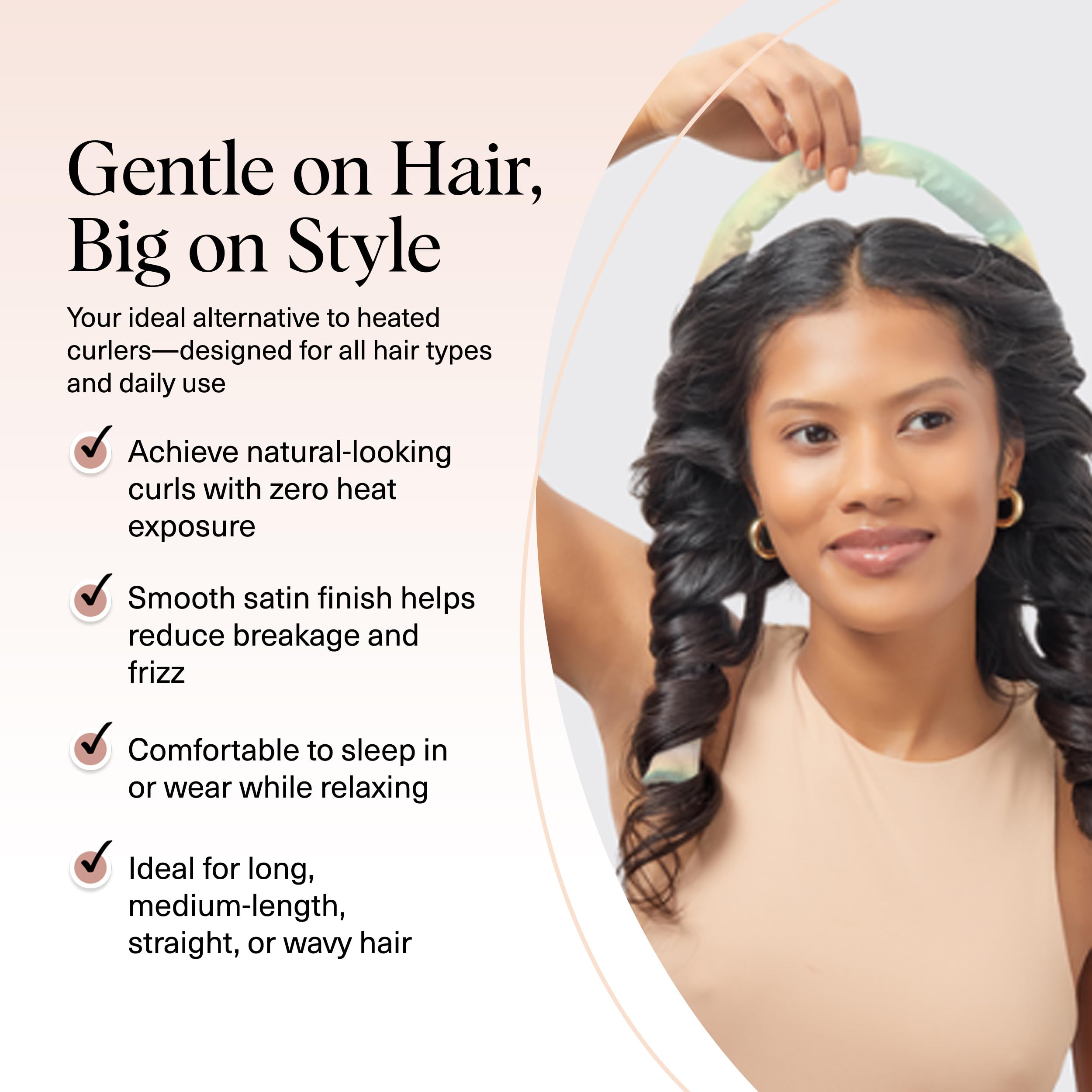 Kitsch Satin Heatless Curls Overnight Set - Sunset Tie Dye | No Heat Damage Overnight Curls | Comfortable Frizz Free Hair Curlers To Sleep In with 34" Hair Waver & 2 Satin Scrunchies