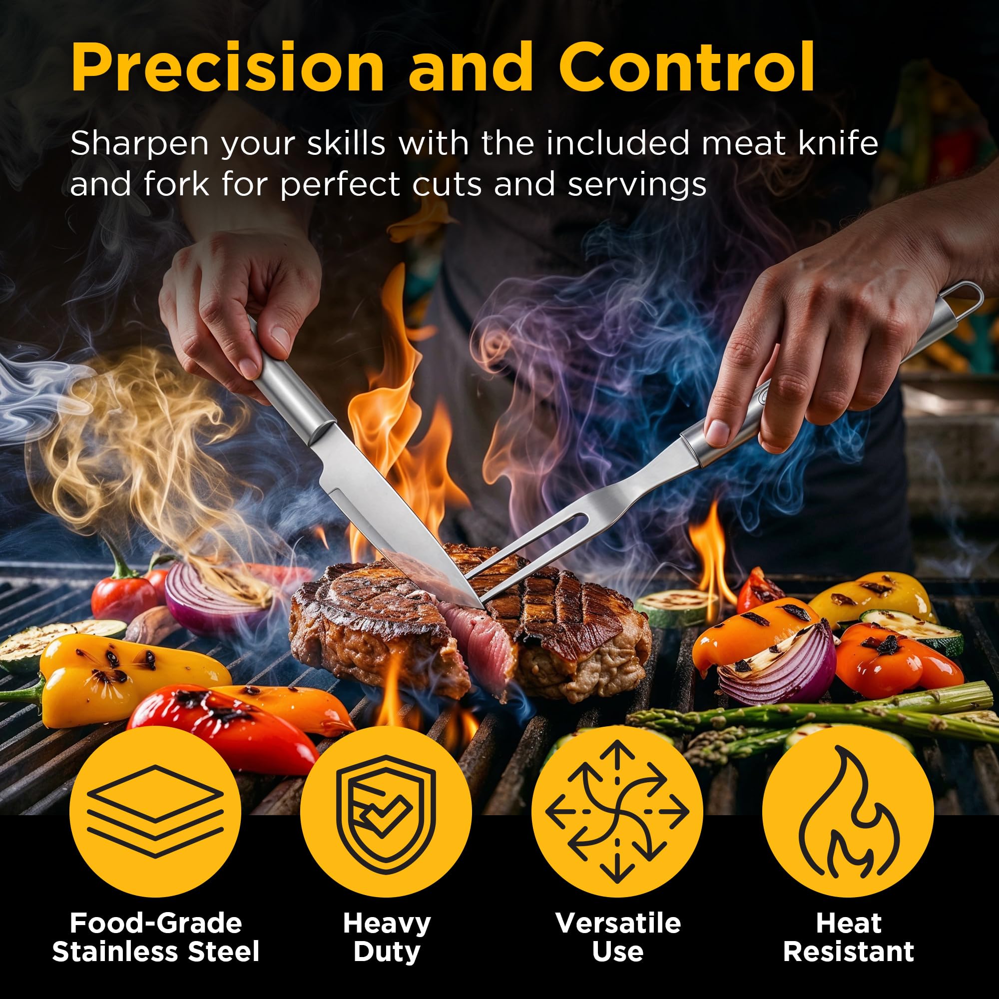 Kaluns Grilling Accessories, Gifts for Men Christmas Grilling Gifts for Dad, Heavy Duty Stainless Steel BBQ Grill Tools Set for Outdoor Grill with Aluminum Case and Apron, Birthday Gifts for Men Dad
