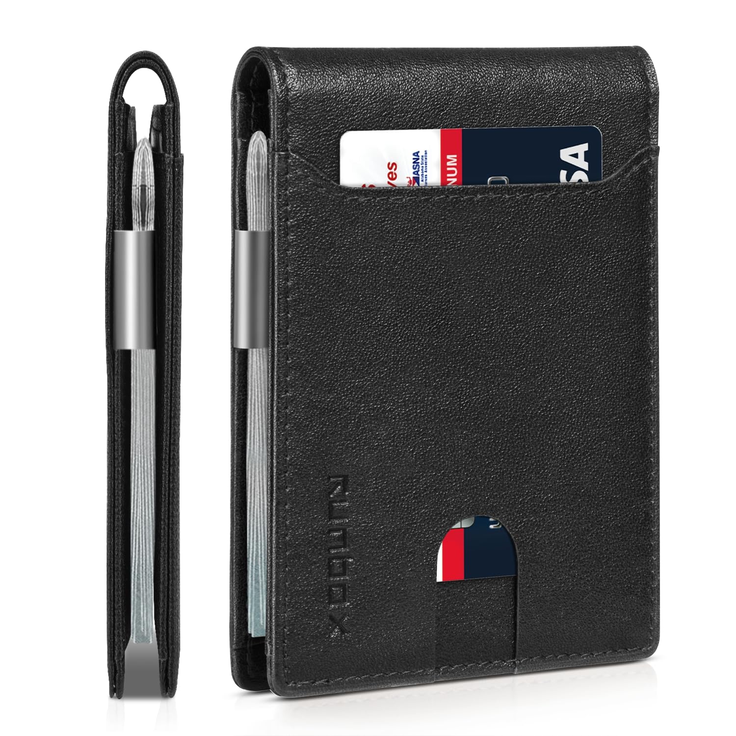 RUNBOX Slim Wallet for Men - RFID Blocking Leather Bifold with Money Clip | Minimalist Front Pocket Wallet Holds 11 Cards,Slim Thin Design,RFID Blocking Protection, Practical Birthday Gifts for Men