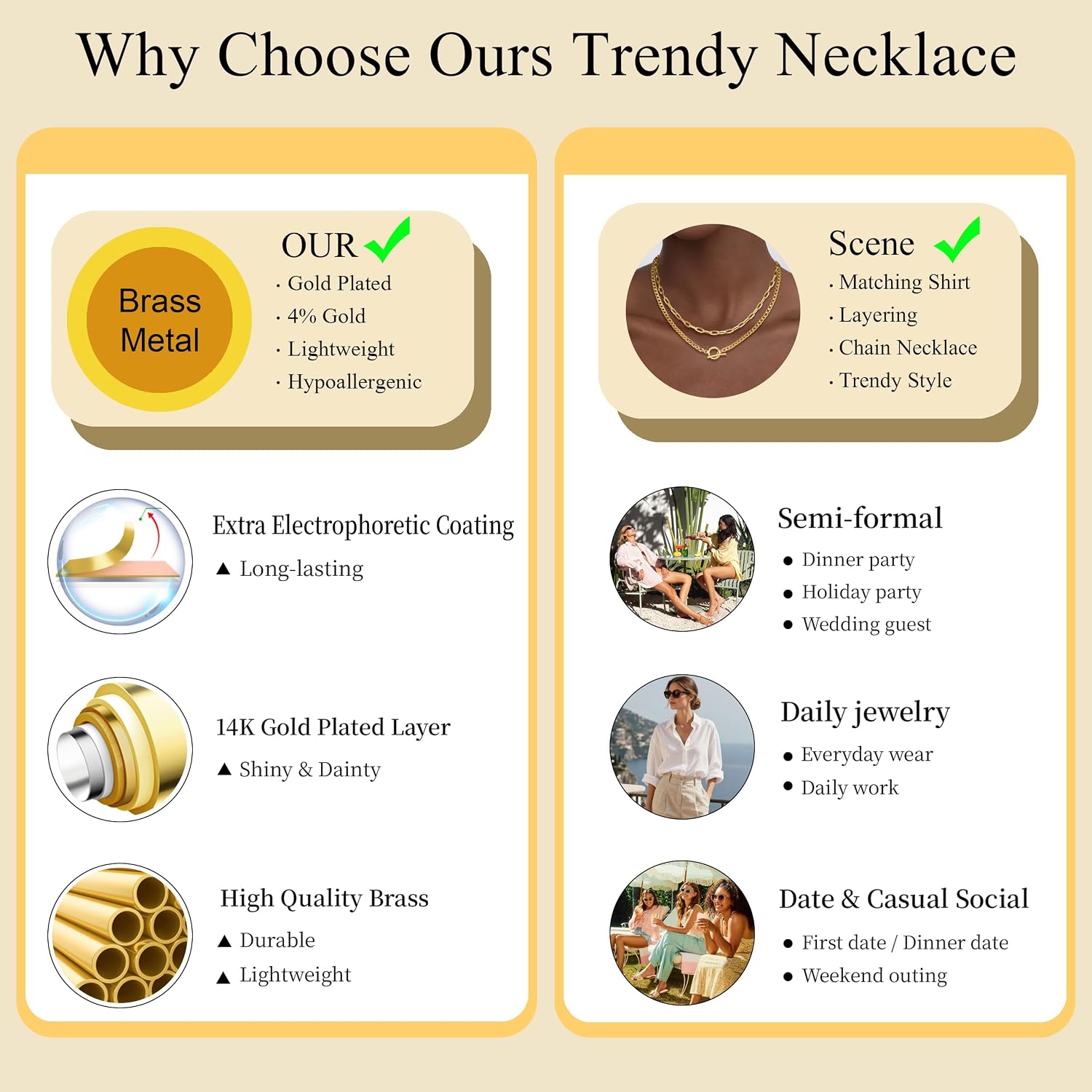 CHESKY 14K Gold Plated Layered Chain Necklace for Women | Trendy Cuban Link Chain, Chunky Paperclip Chain, Toggle Clasp Necklace, Fashion Gold Jewelry, Daily Gift for Women