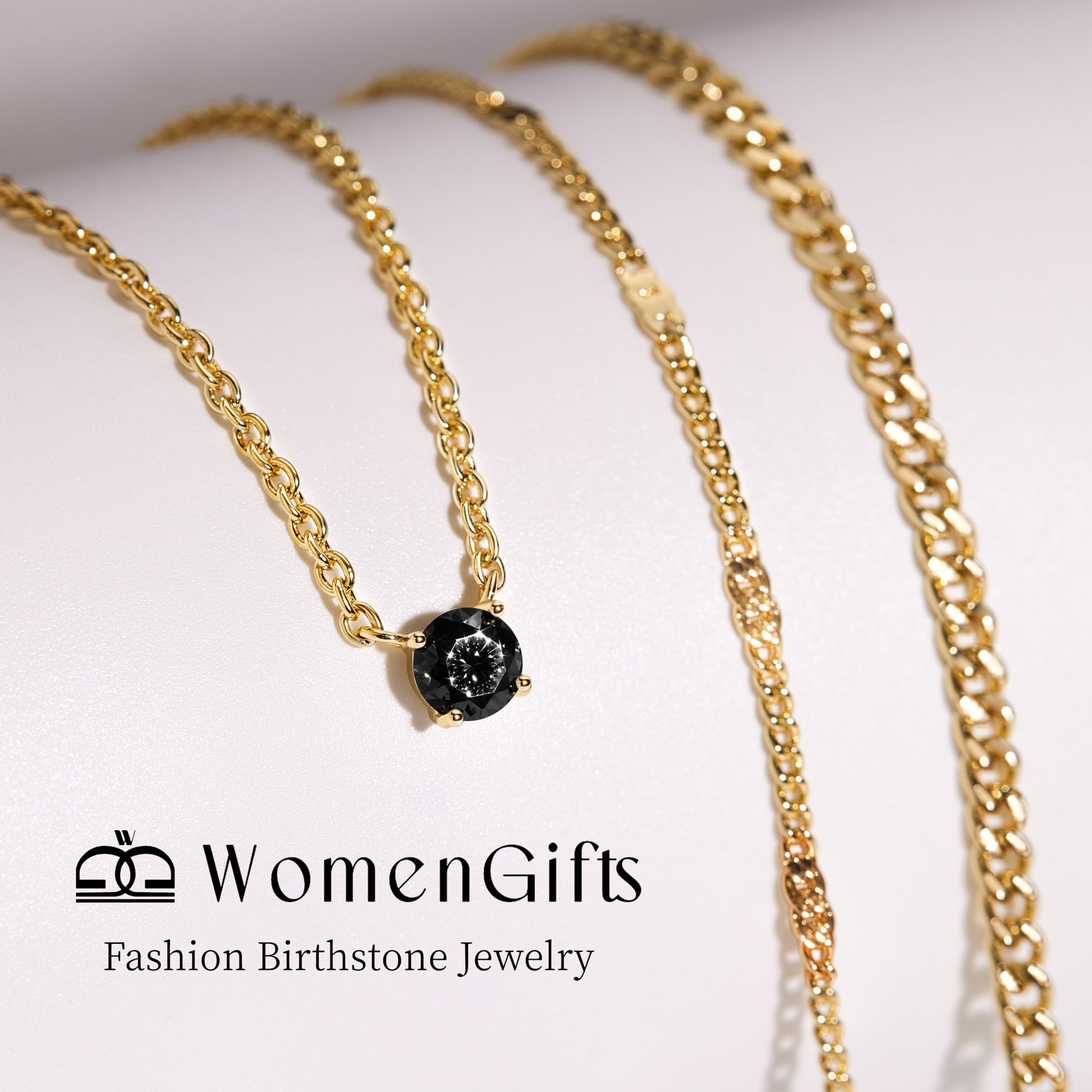 WomenGifts Layered Gold Necklaces for Women, 14K Gold Sterling Silver Plated Dainty Pendant Necklace Set Non Tarnish, Chunky Stackable Cuban Chain Choker, Trendy Birthstone Vacation Jewelry Gift