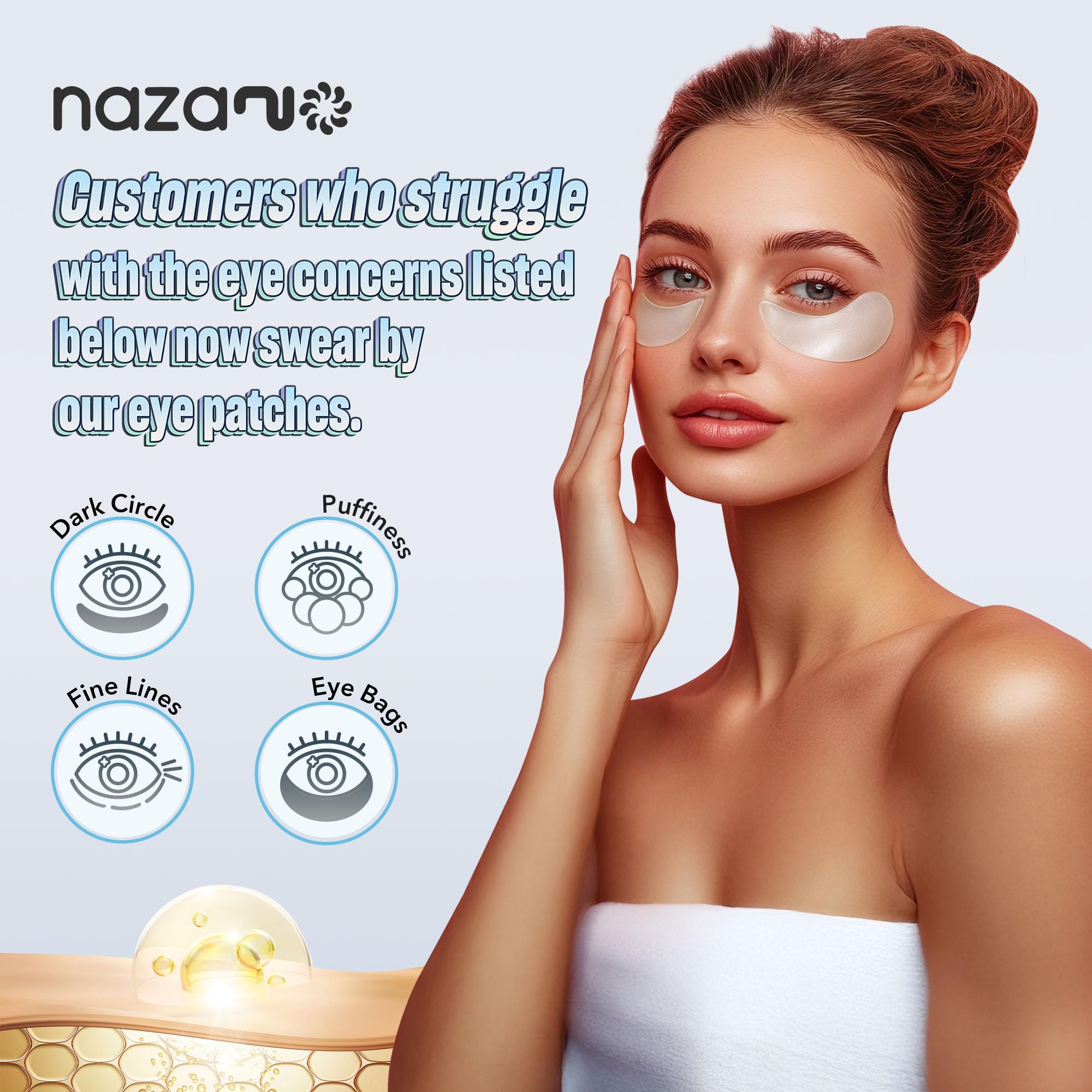 NAZANO 24K Gold Under Eye Patches - 60 Pack Eye Masks | for Puffy Eyes, Dark Circles, Bags & Wrinkles with Collagen & Hyaluronic Acid - Eye Care Pads for Daily Skincare (Gold)