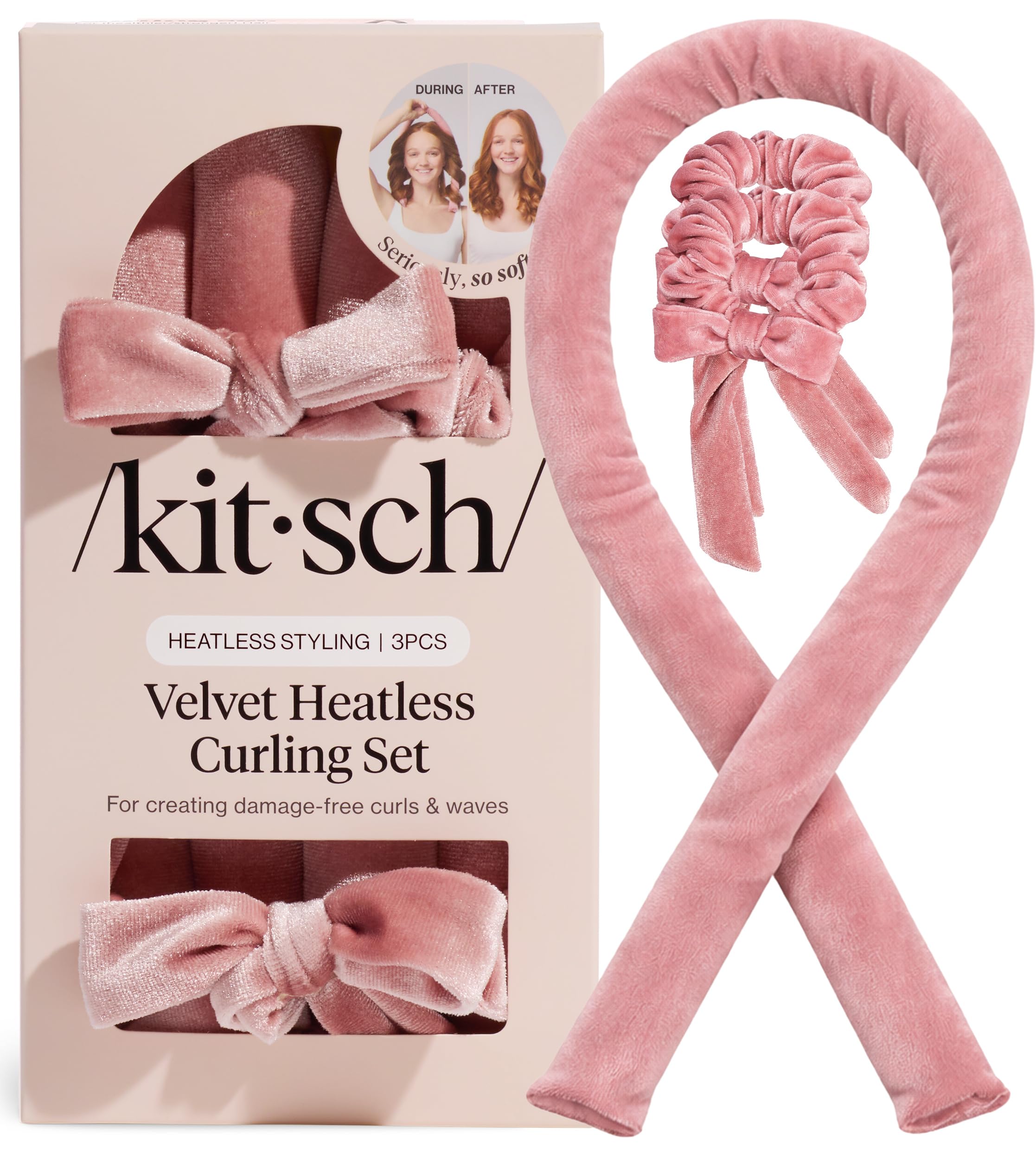 Kitsch Satin Heatless Curls Overnight Set - Sunset Tie Dye | No Heat Damage Overnight Curls | Comfortable Frizz Free Hair Curlers To Sleep In with 34" Hair Waver & 2 Satin Scrunchies