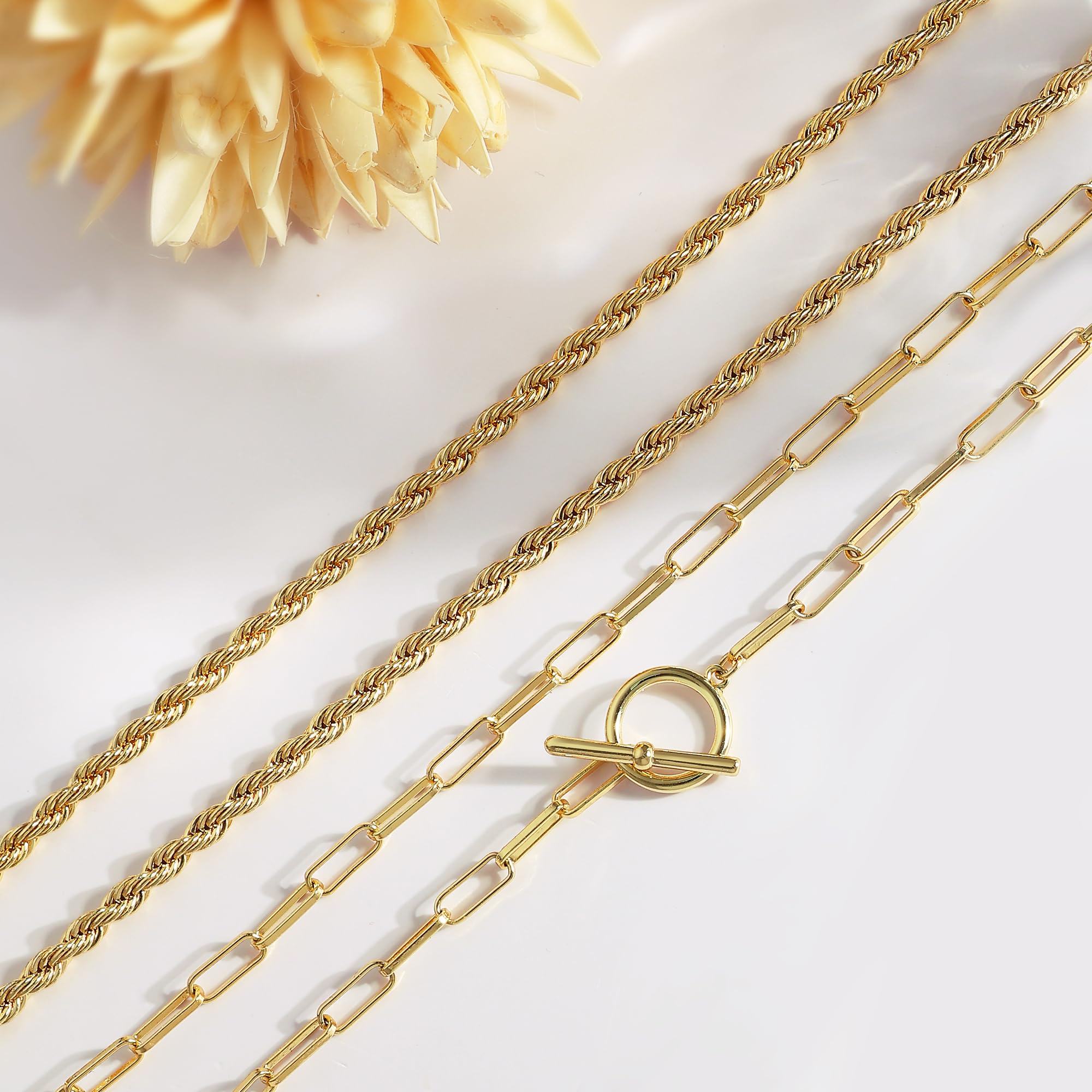 CHESKY 14K Gold Plated Layered Chain Necklace for Women | Trendy Cuban Link Chain, Chunky Paperclip Chain, Toggle Clasp Necklace, Fashion Gold Jewelry, Daily Gift for Women