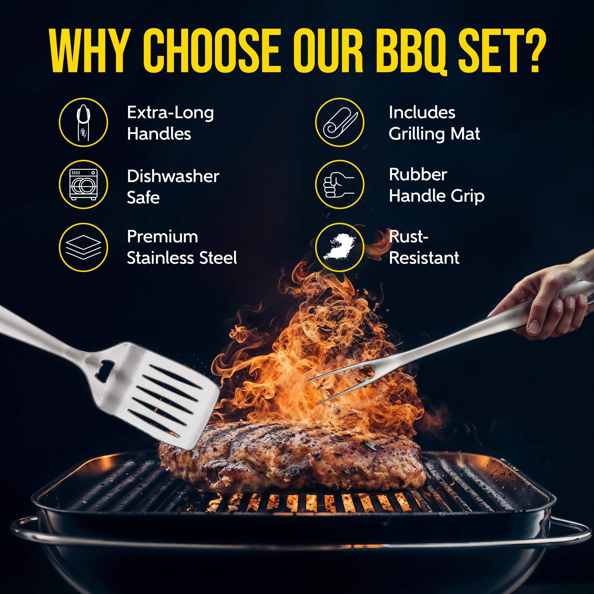 Kaluns Grilling Accessories, Gifts for Men Christmas Grilling Gifts for Dad, Heavy Duty Stainless Steel BBQ Grill Tools Set for Outdoor Grill with Aluminum Case and Apron, Birthday Gifts for Men Dad