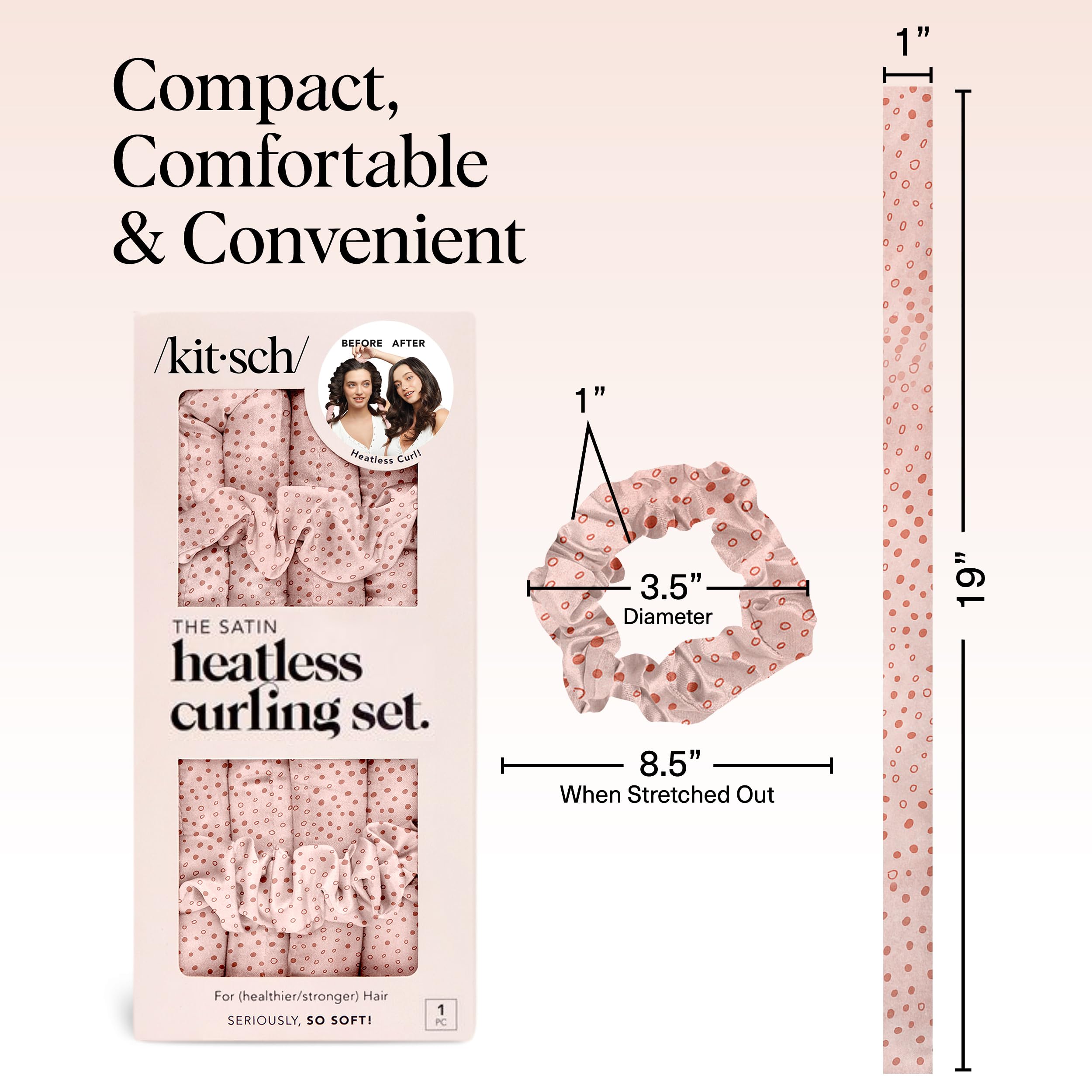 Kitsch Satin Heatless Curls Overnight Set - Sunset Tie Dye | No Heat Damage Overnight Curls | Comfortable Frizz Free Hair Curlers To Sleep In with 34" Hair Waver & 2 Satin Scrunchies