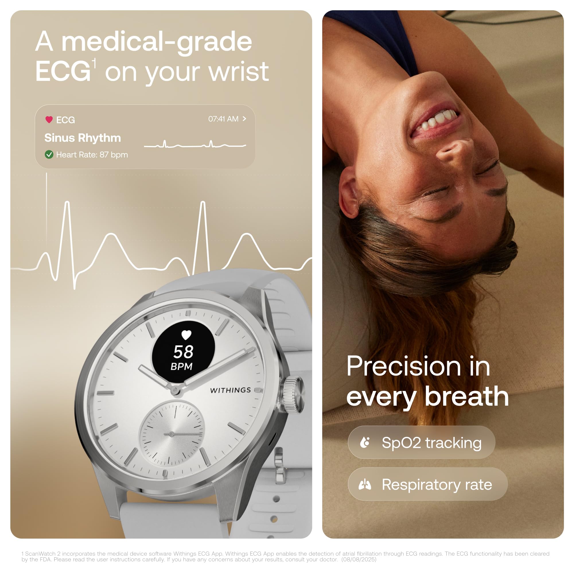 WITHINGS ScanWatch 2 - Hybrid Smart Watch, Heart Rate Monitoring, Fitness Tracker, Cycle Tracker, Sleep Monitoring, GPS Tracker, 30-Day Battery Life, Android & Apple Compatible, HSA/FSA