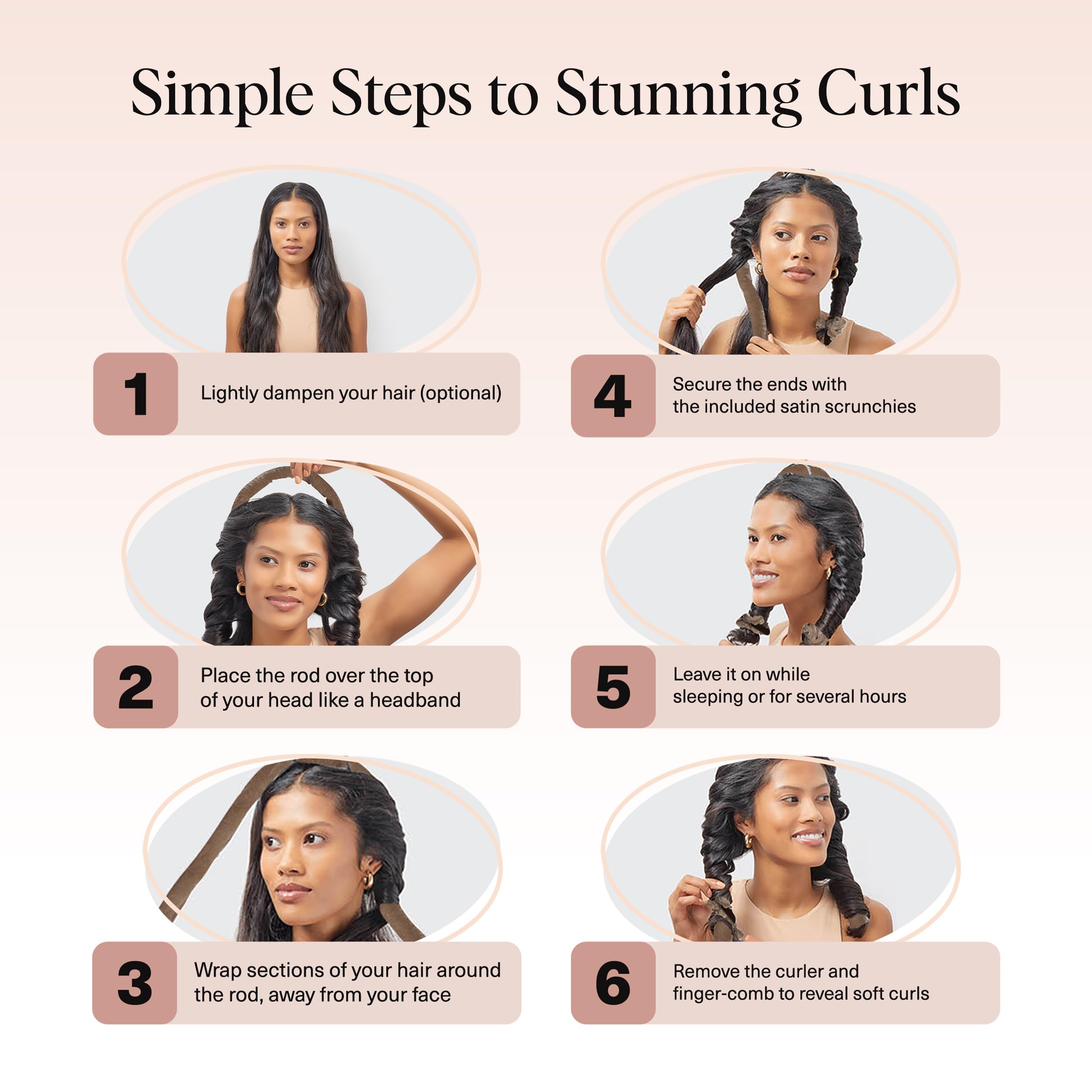 Kitsch Satin Heatless Curls Overnight Set - Sunset Tie Dye | No Heat Damage Overnight Curls | Comfortable Frizz Free Hair Curlers To Sleep In with 34" Hair Waver & 2 Satin Scrunchies