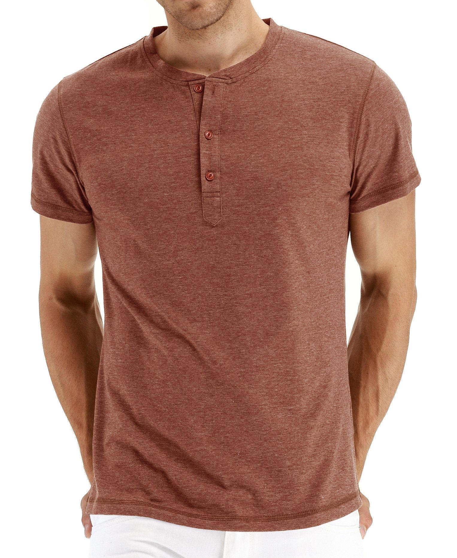 PEGENO Men's Fashion Casual Front Placket Short Sleeve Henley T-Shirts Cotton Shirts