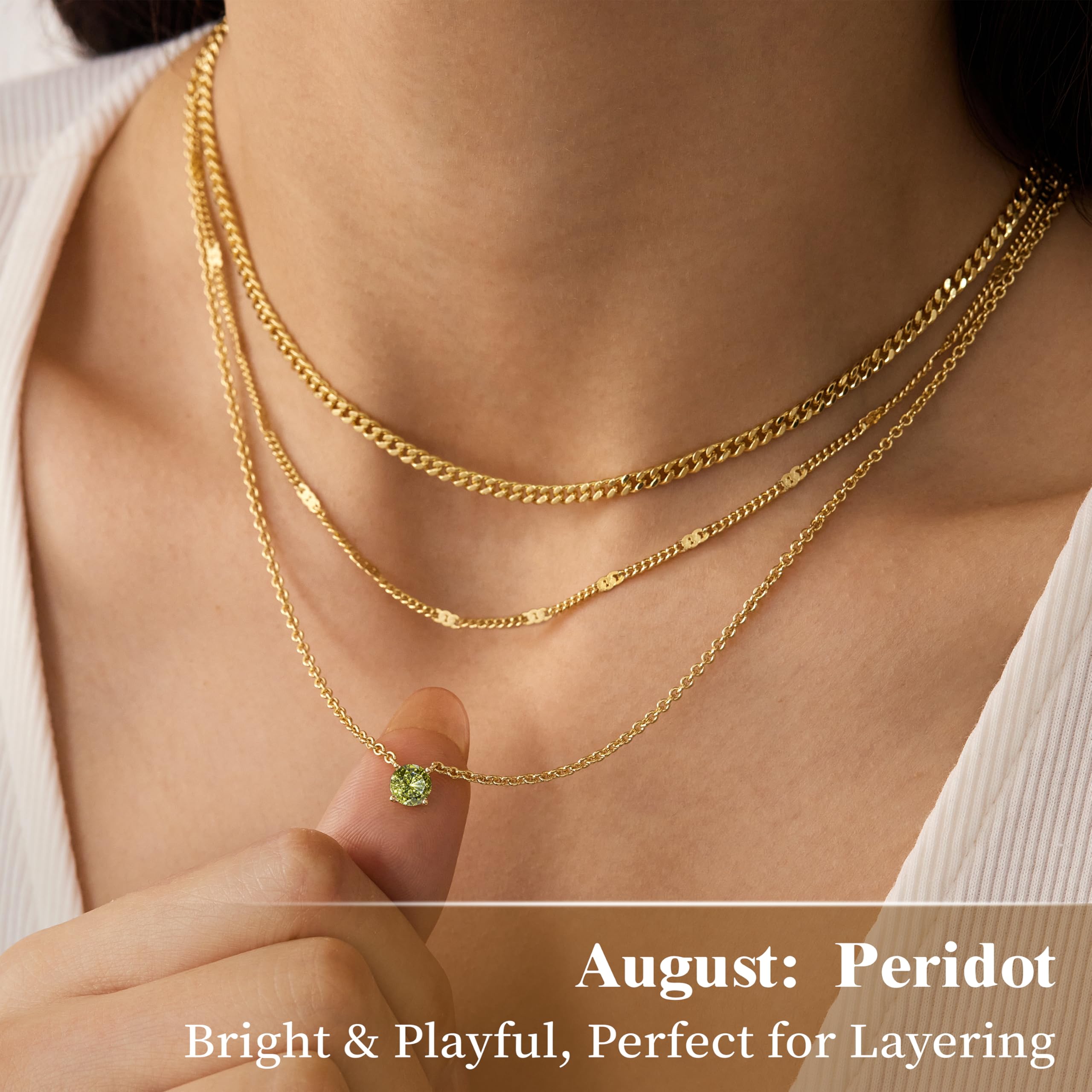 WomenGifts Layered Gold Necklaces for Women, 14K Gold Sterling Silver Plated Dainty Pendant Necklace Set Non Tarnish, Chunky Stackable Cuban Chain Choker, Trendy Birthstone Vacation Jewelry Gift