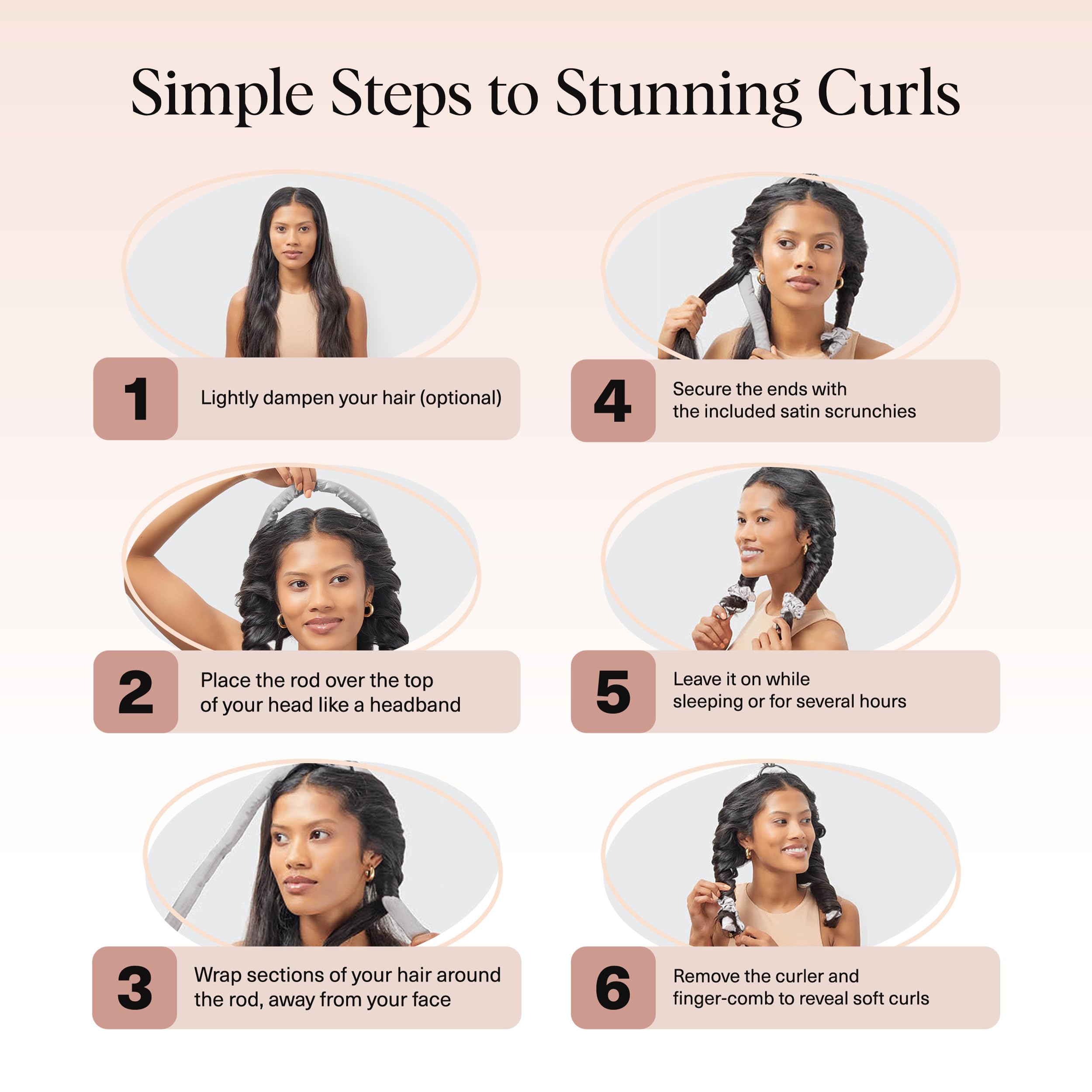 Kitsch Satin Heatless Curls Overnight Set - Sunset Tie Dye | No Heat Damage Overnight Curls | Comfortable Frizz Free Hair Curlers To Sleep In with 34" Hair Waver & 2 Satin Scrunchies