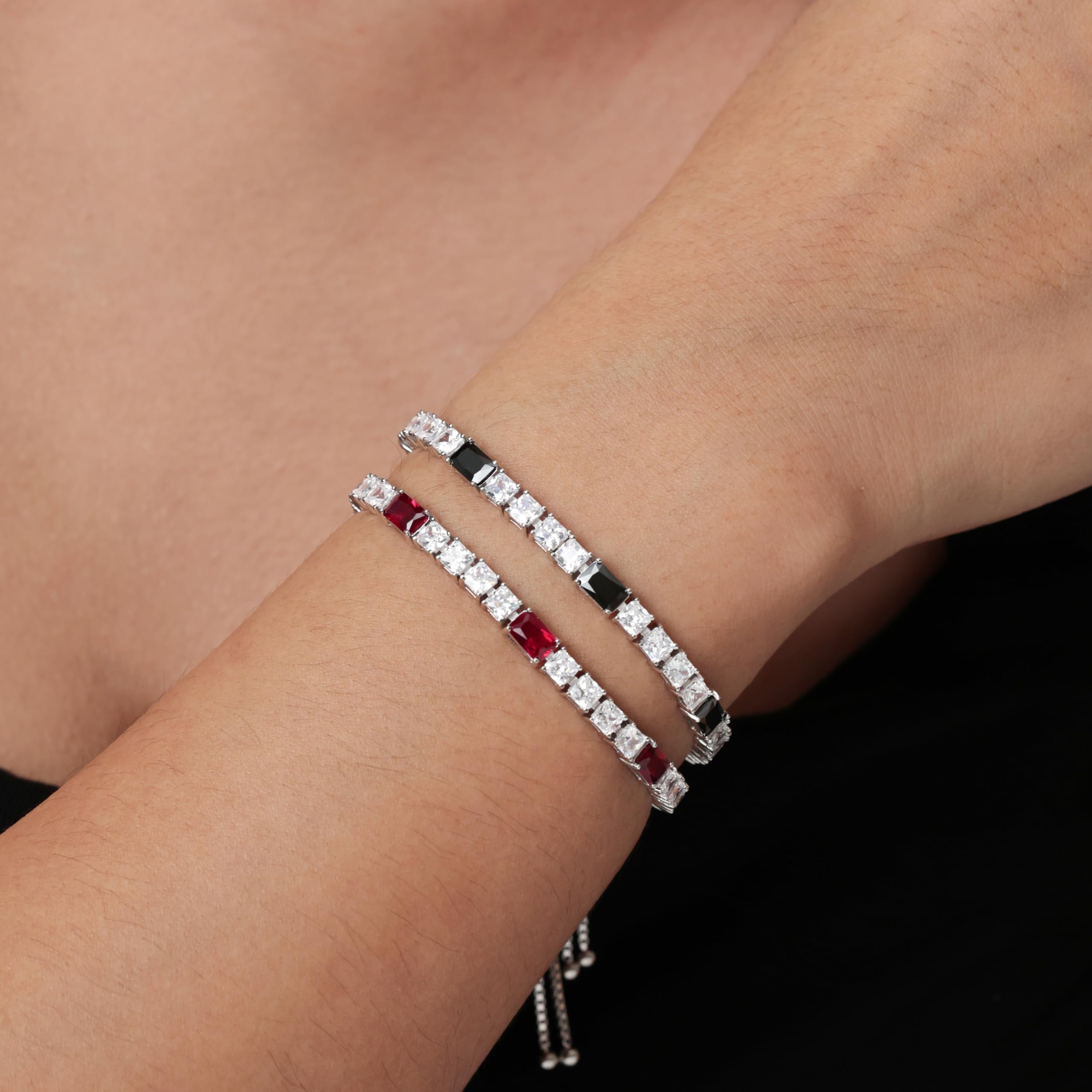 FANCIME Birthstone Bracelet for Women, Sterling Silver 4x6mm Gemstone Tennis Bracelet Bolo Adjustable Chain Fine Jewelry Birthday Gifts for Women Mom Wife Her