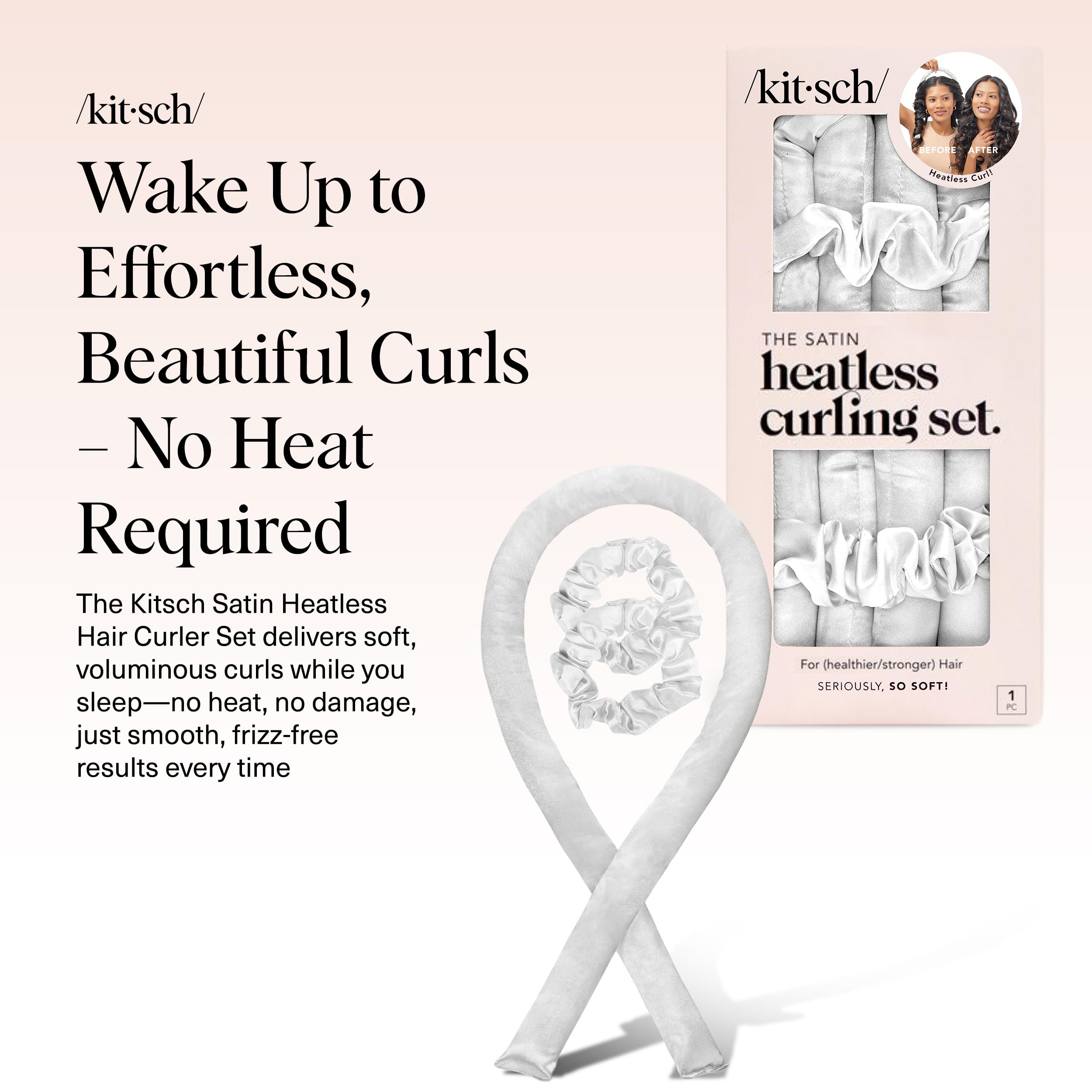 Kitsch Satin Heatless Curls Overnight Set - Sunset Tie Dye | No Heat Damage Overnight Curls | Comfortable Frizz Free Hair Curlers To Sleep In with 34" Hair Waver & 2 Satin Scrunchies