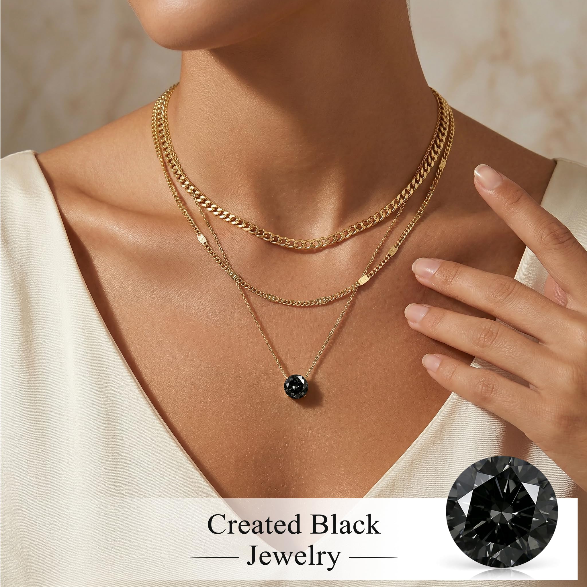 WomenGifts Layered Gold Necklaces for Women, 14K Gold Sterling Silver Plated Dainty Pendant Necklace Set Non Tarnish, Chunky Stackable Cuban Chain Choker, Trendy Birthstone Vacation Jewelry Gift