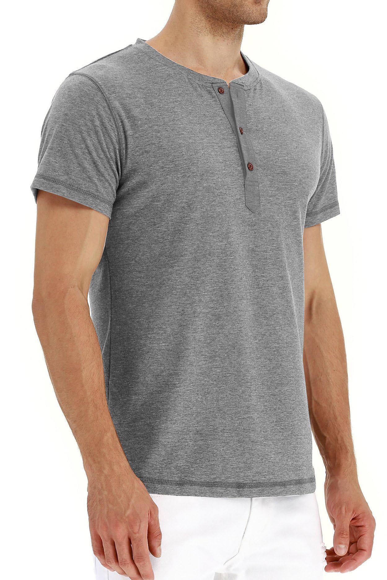 PEGENO Men's Fashion Casual Front Placket Short Sleeve Henley T-Shirts Cotton Shirts