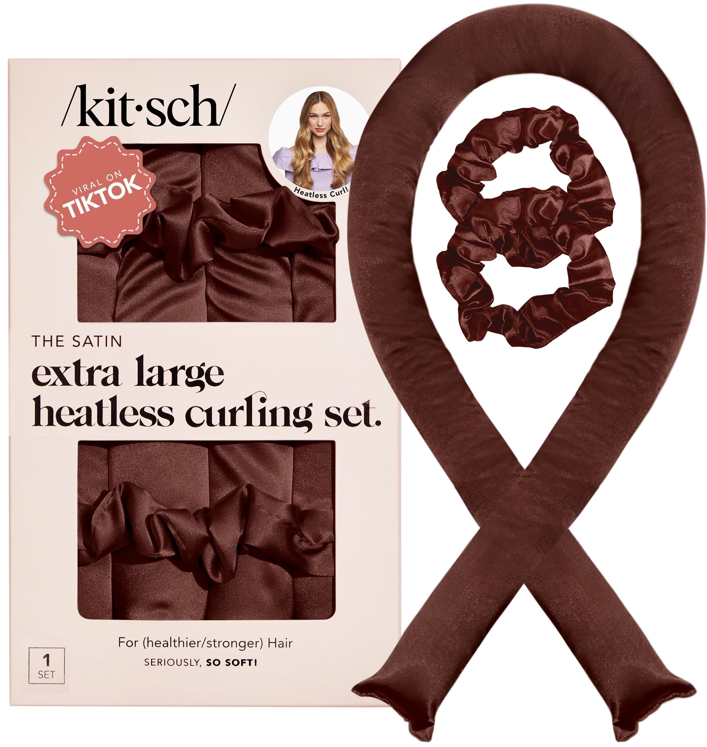 Kitsch Satin Heatless Curls Overnight Set - Sunset Tie Dye | No Heat Damage Overnight Curls | Comfortable Frizz Free Hair Curlers To Sleep In with 34" Hair Waver & 2 Satin Scrunchies
