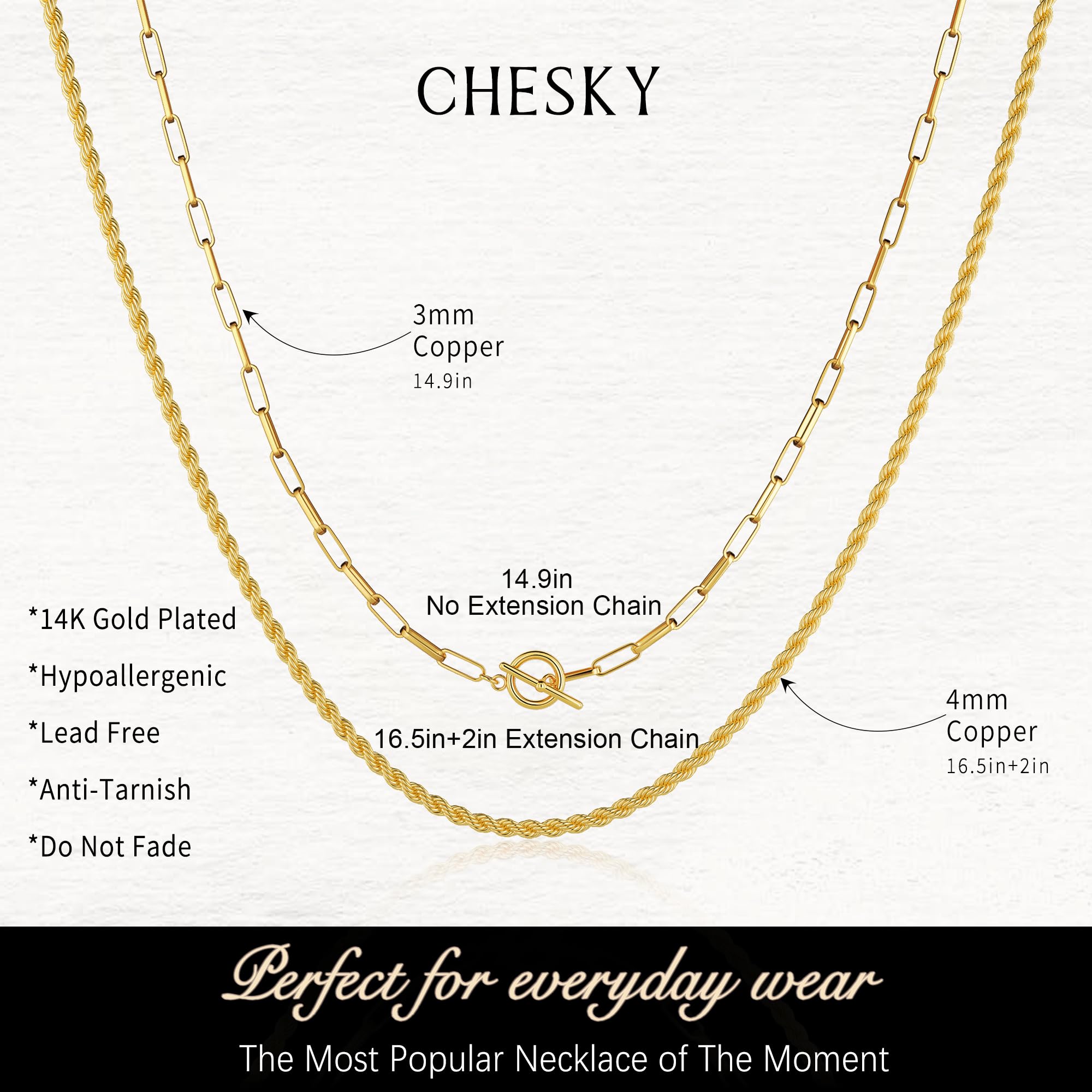CHESKY 14K Gold Plated Layered Chain Necklace for Women | Trendy Cuban Link Chain, Chunky Paperclip Chain, Toggle Clasp Necklace, Fashion Gold Jewelry, Daily Gift for Women